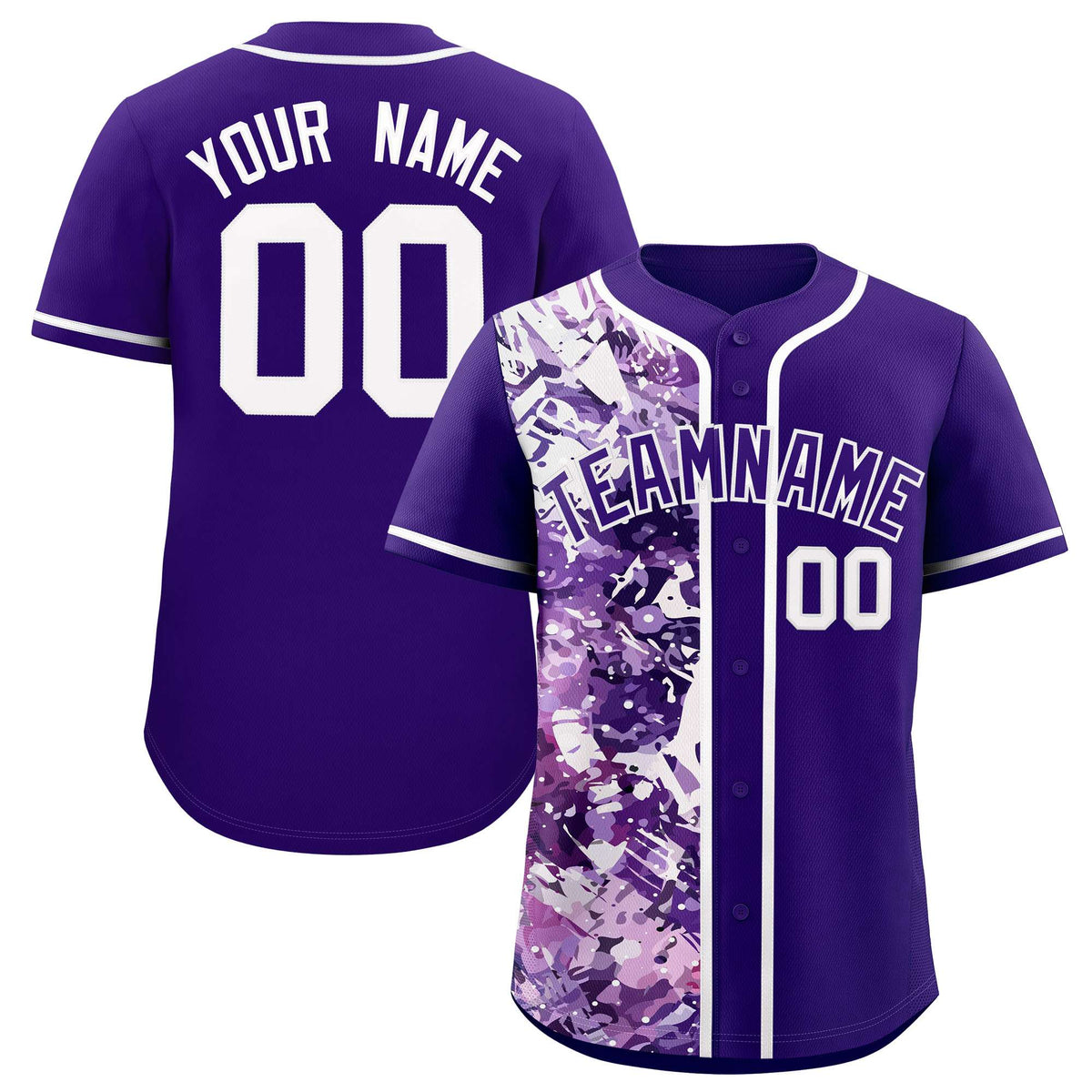 Custom Purple White Split Personalized Graffiti Raglan Sleeve Authentic Baseball Jersey