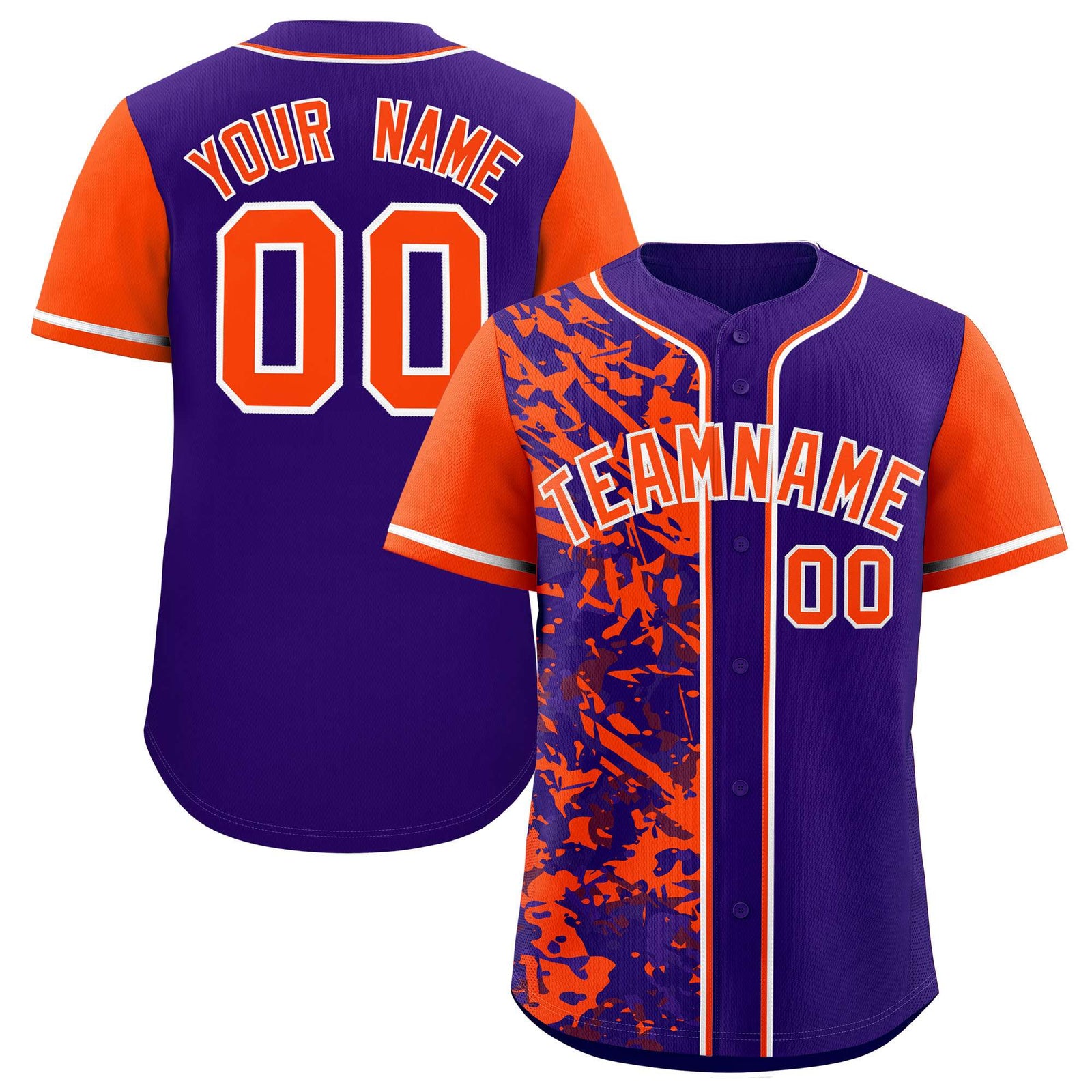 Custom Purple Orange Split Personalized Graffiti Raglan Sleeve Authentic Baseball Jersey