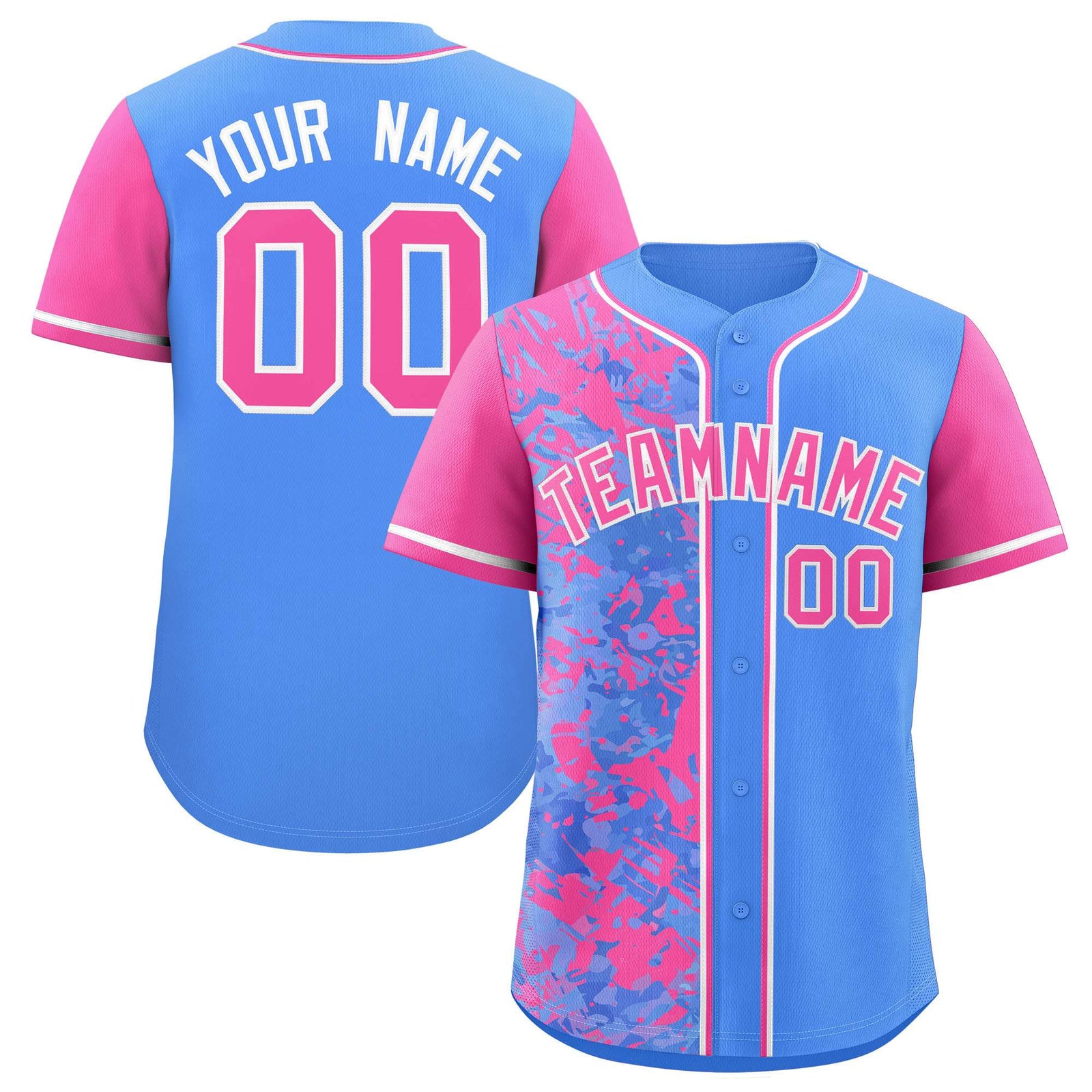 Custom Blue Pink Split Personalized Graffiti Raglan Sleeve Authentic Baseball Jersey