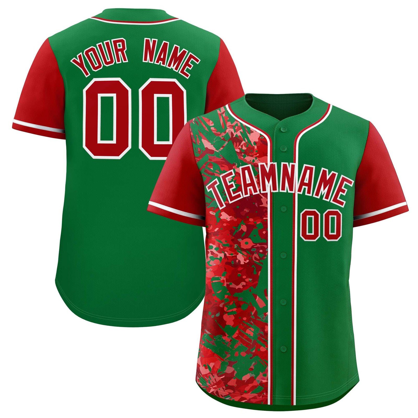 Custom Green Red Split Personalized Graffiti Raglan Sleeve Authentic Baseball Jersey