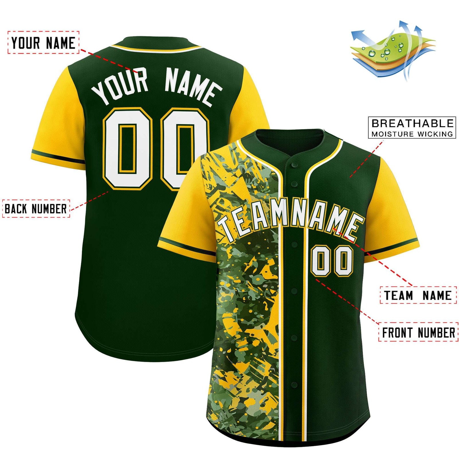 Custom Green Yellow Split Personalized Graffiti Raglan Sleeve Authentic Baseball Jersey