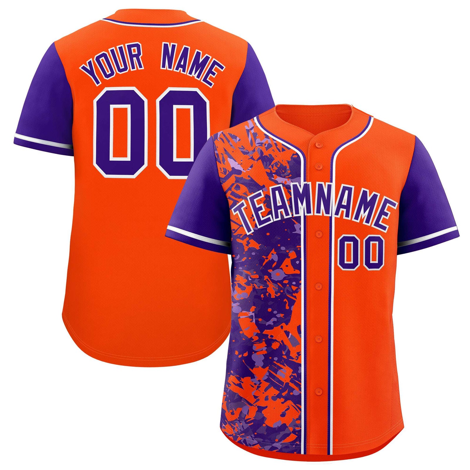 Custom Orange Purple Split Personalized Graffiti Raglan Sleeve Authentic Baseball Jersey