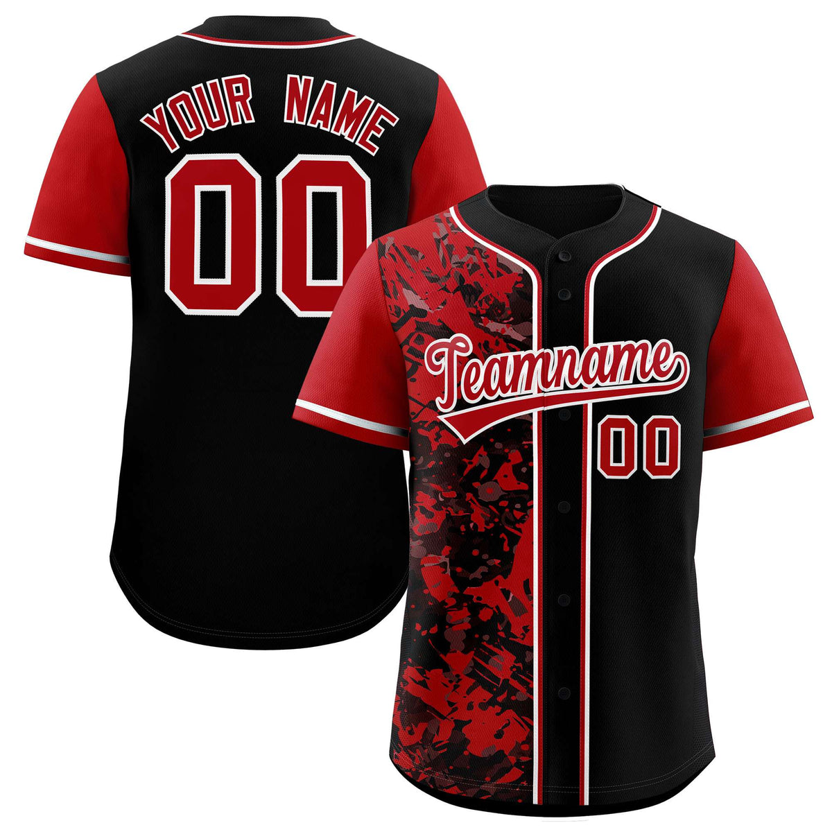 Custom Black Red Split Personalized Graffiti Raglan Sleeve Authentic Baseball Jersey