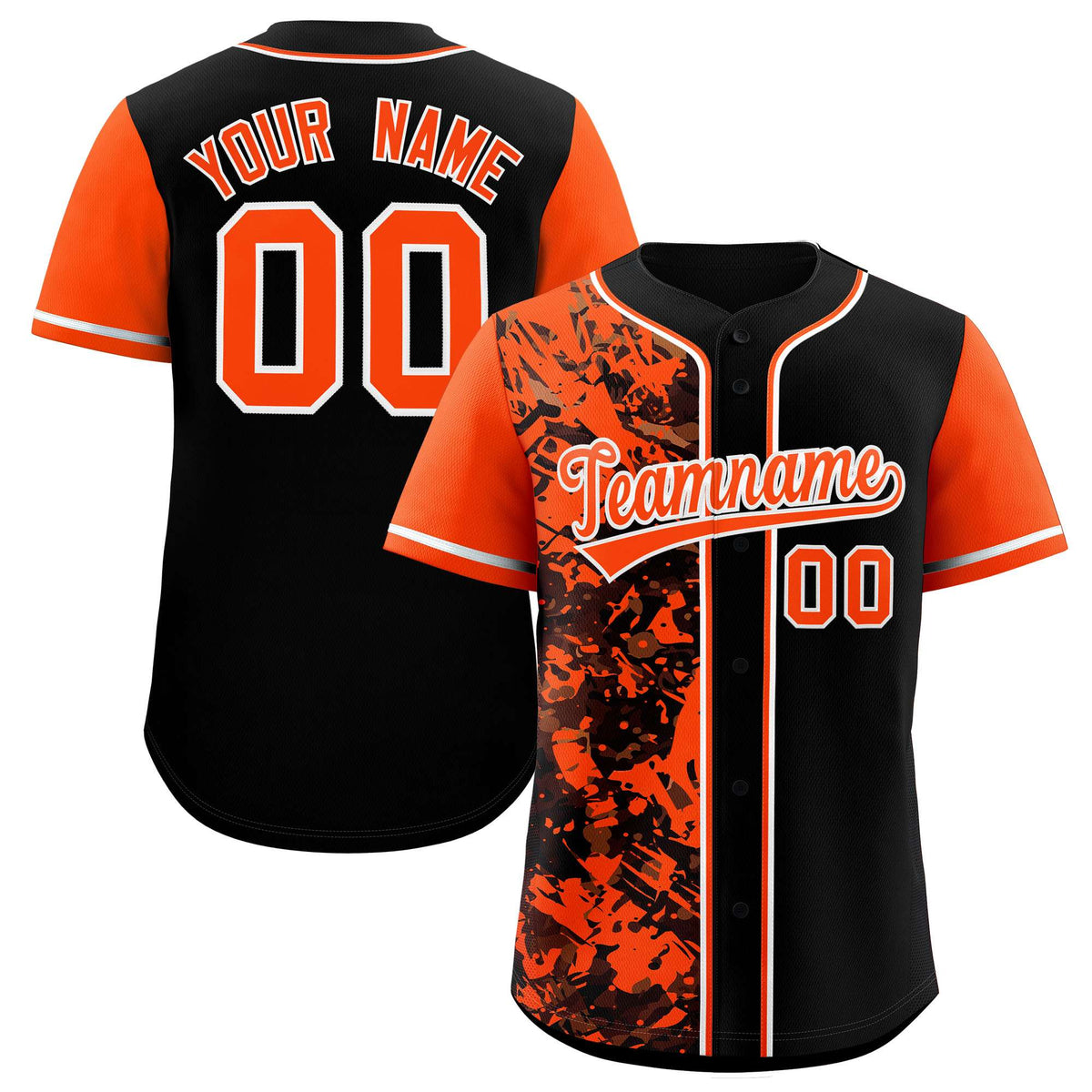 Custom Black Orange Split Personalized Graffiti Raglan Sleeve Authentic Baseball Jersey