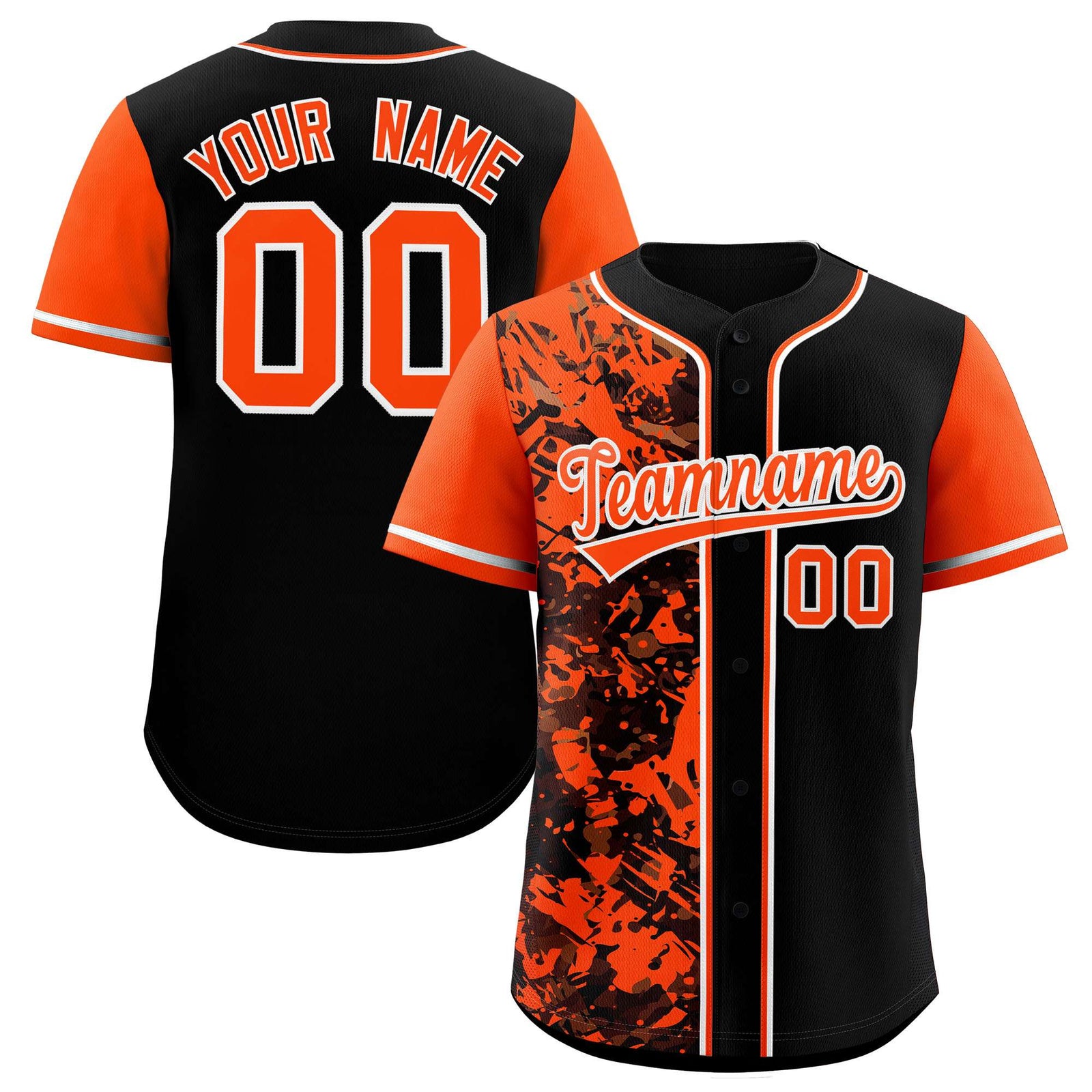 Custom Black Orange Split Personalized Graffiti Raglan Sleeve Authentic Baseball Jersey