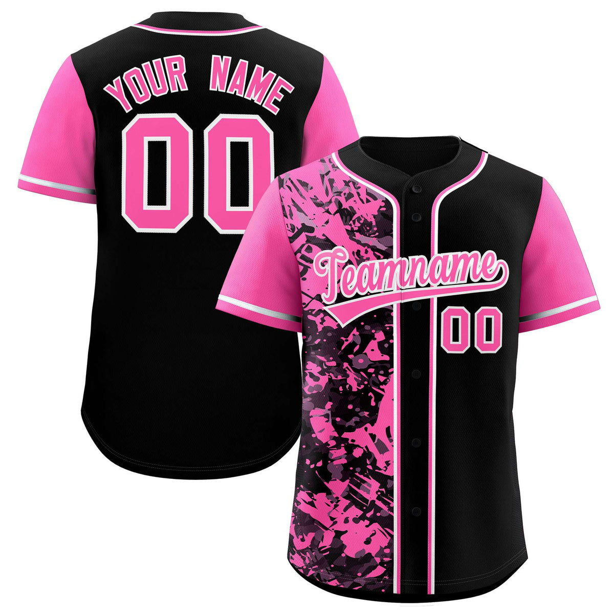 Custom Black Pink Split Personalized Graffiti Raglan Sleeve Authentic Baseball Jersey
