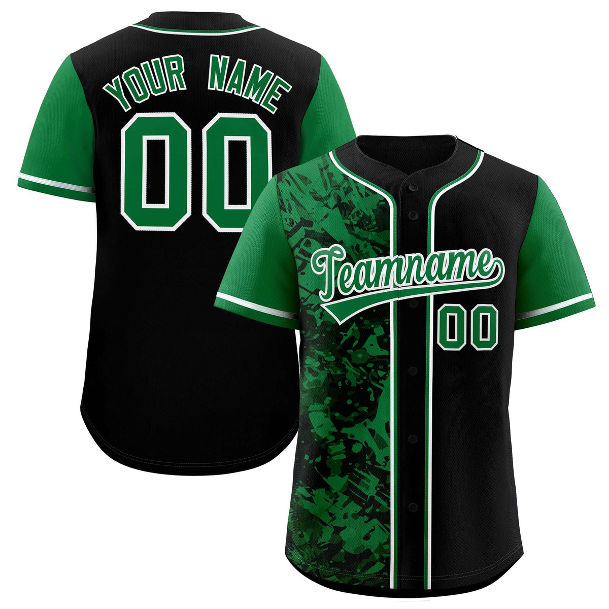 Custom Black Green Split Personalized Graffiti Raglan Sleeve Authentic Baseball Jersey