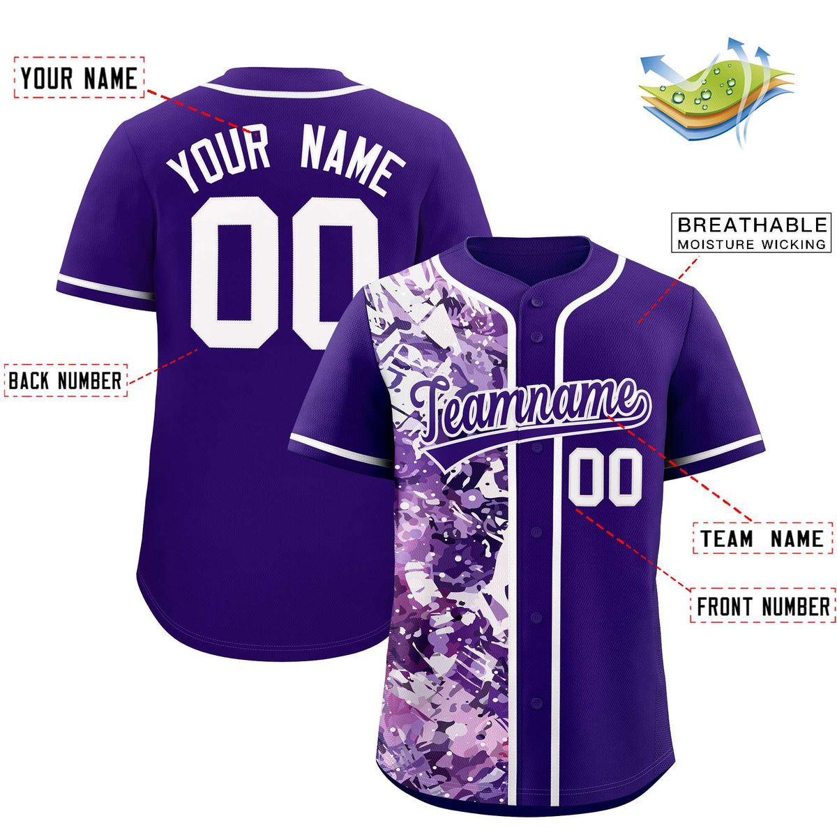 Custom Purple White Split Personalized Graffiti Raglan Sleeve Authentic Baseball Jersey