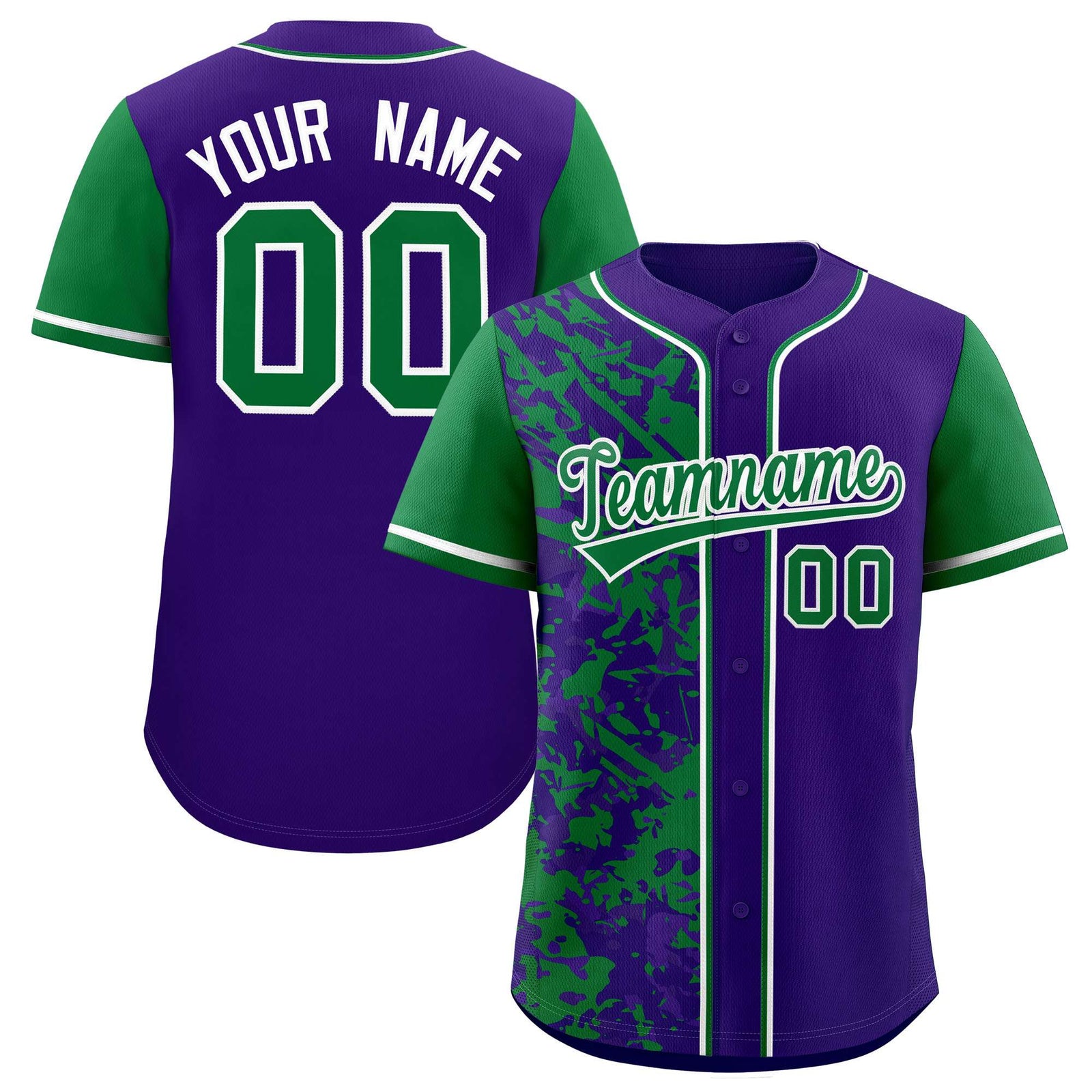 Custom Purple Green Split Personalized Graffiti Raglan Sleeve Authentic Baseball Jersey