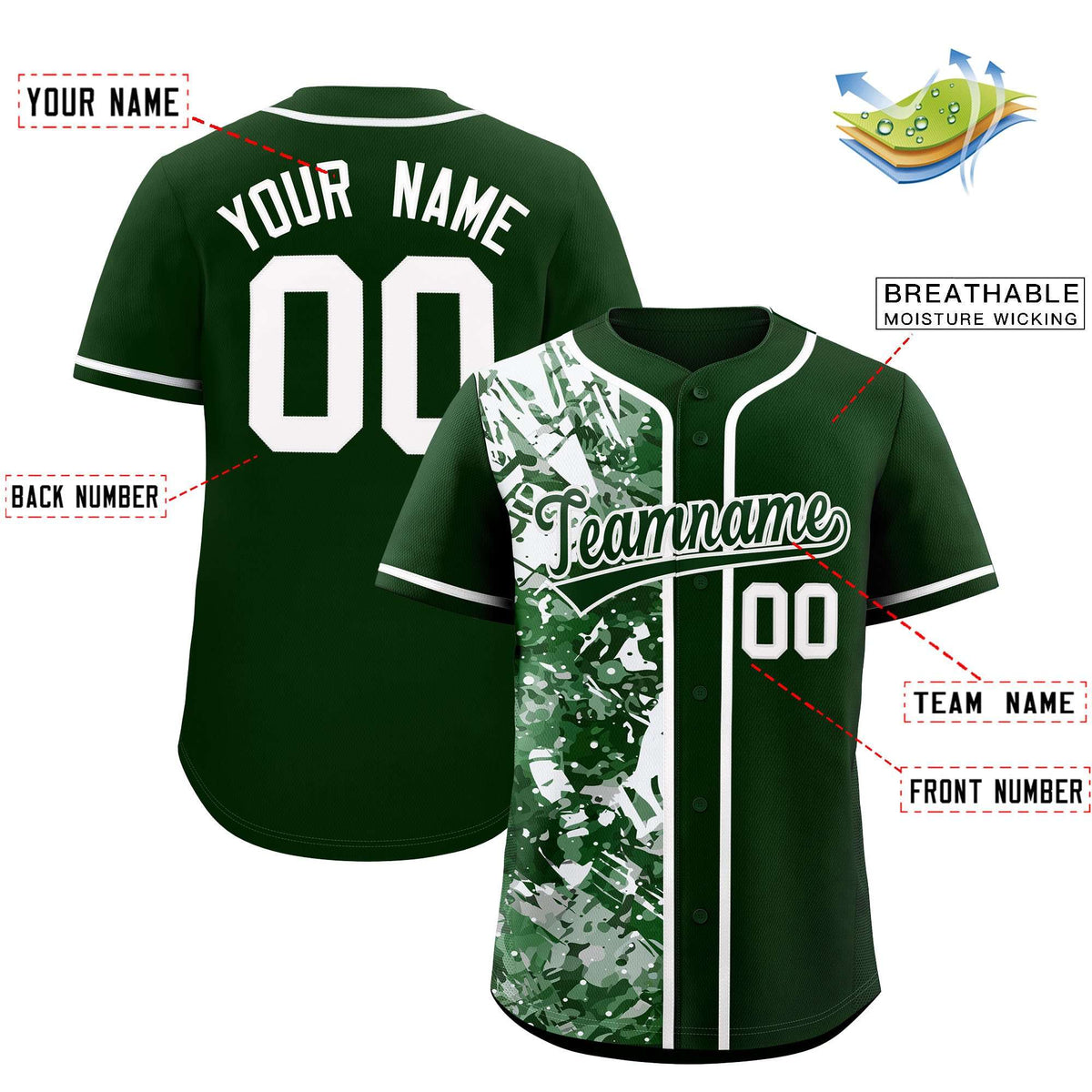 Custom Green White Split Personalized Graffiti Raglan Sleeve Authentic Baseball Jersey
