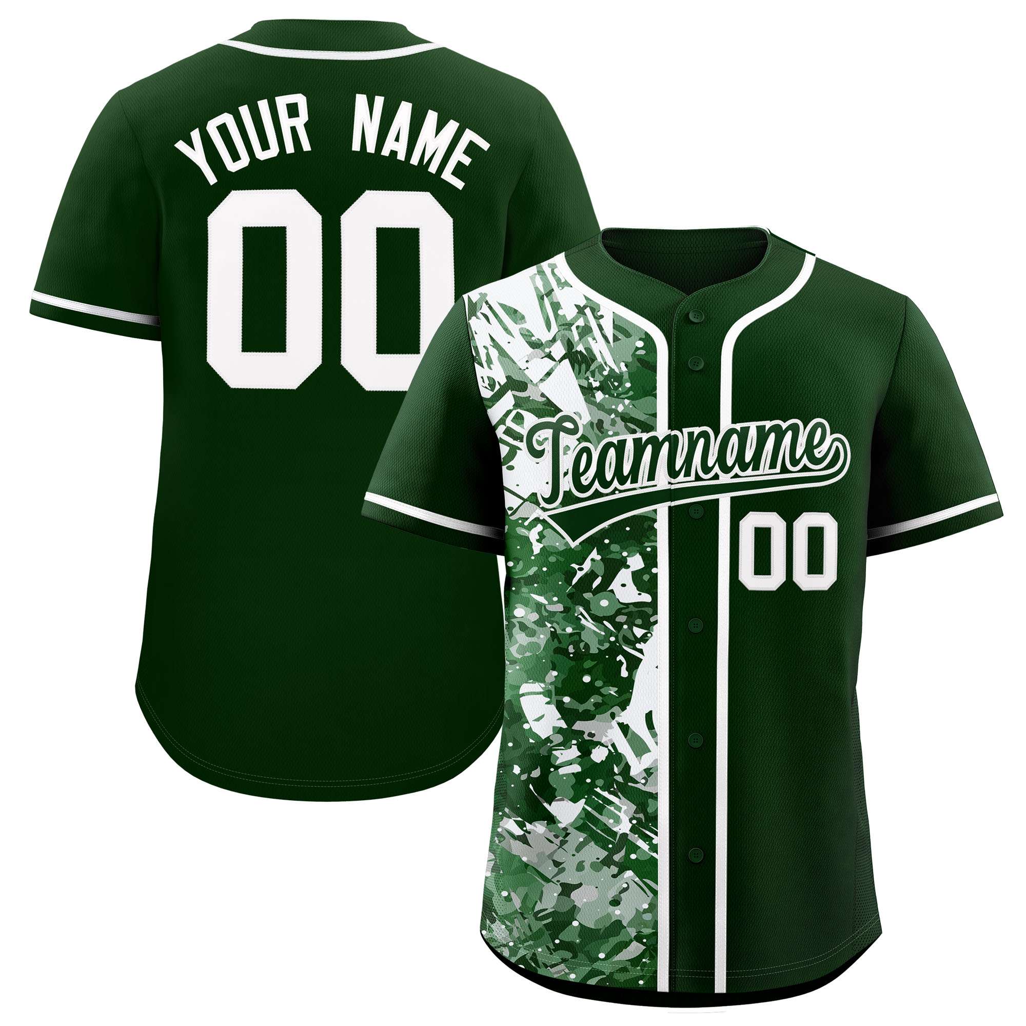 Custom Green White Split Personalized Graffiti Raglan Sleeve Authentic Baseball Jersey