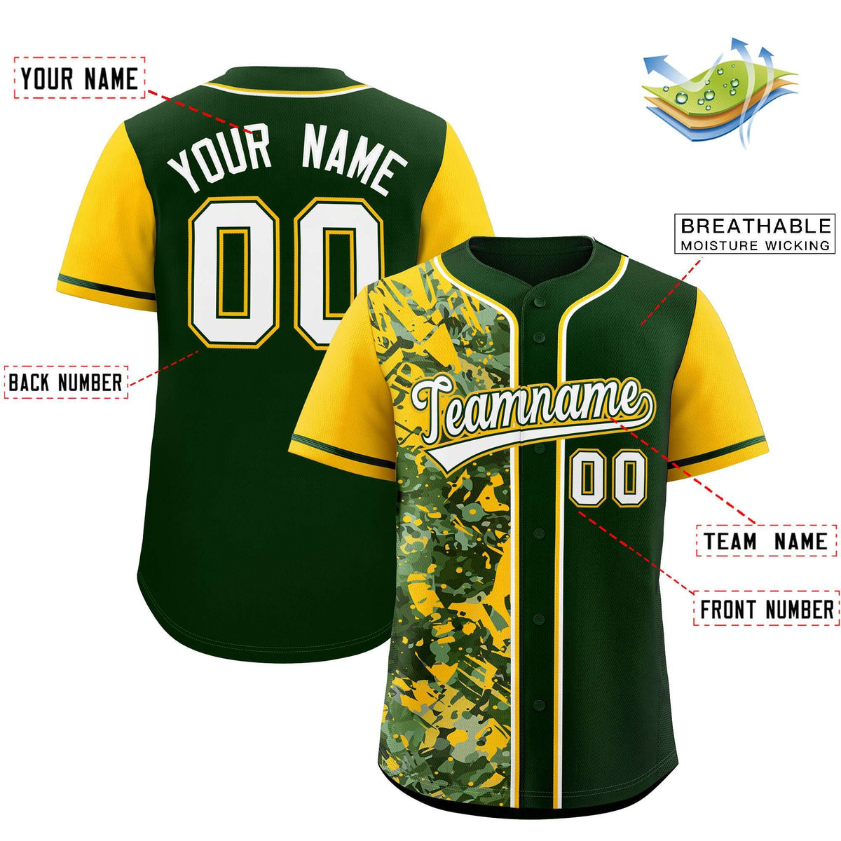 Custom Green Yellow Split Personalized Graffiti Raglan Sleeve Authentic Baseball Jersey