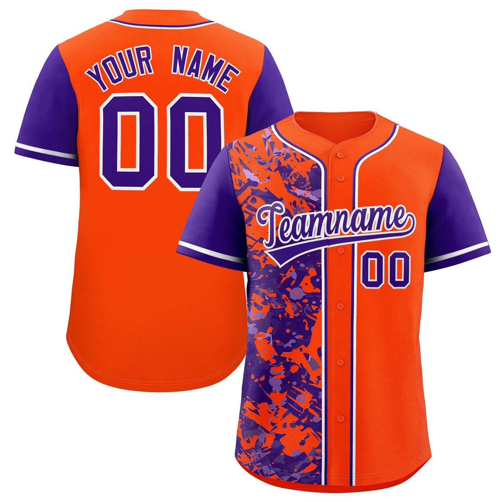 Custom Orange Purple Split Personalized Graffiti Raglan Sleeve Authentic Baseball Jersey