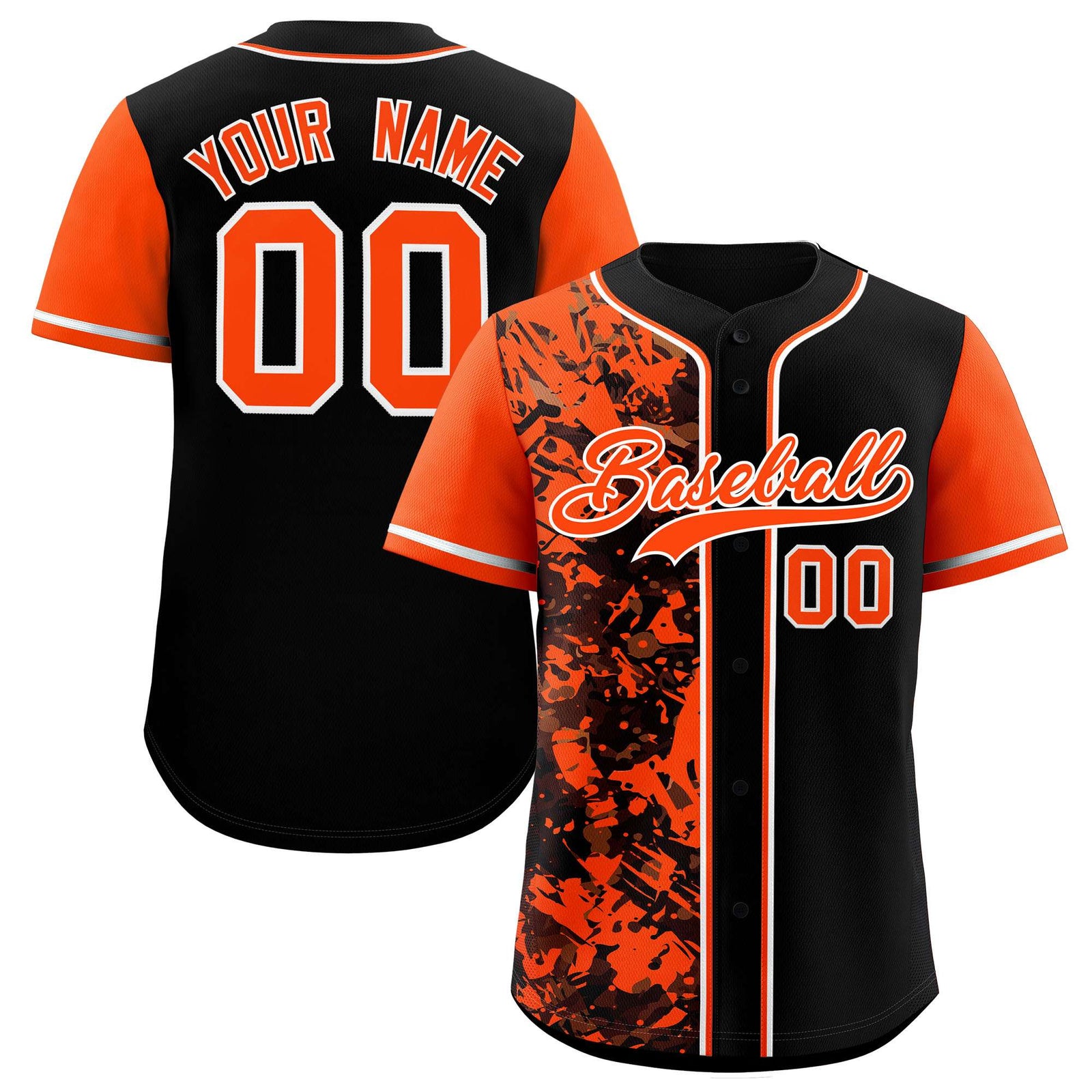 Custom Black Orange Split Personalized Graffiti Raglan Sleeve Authentic Baseball Jersey