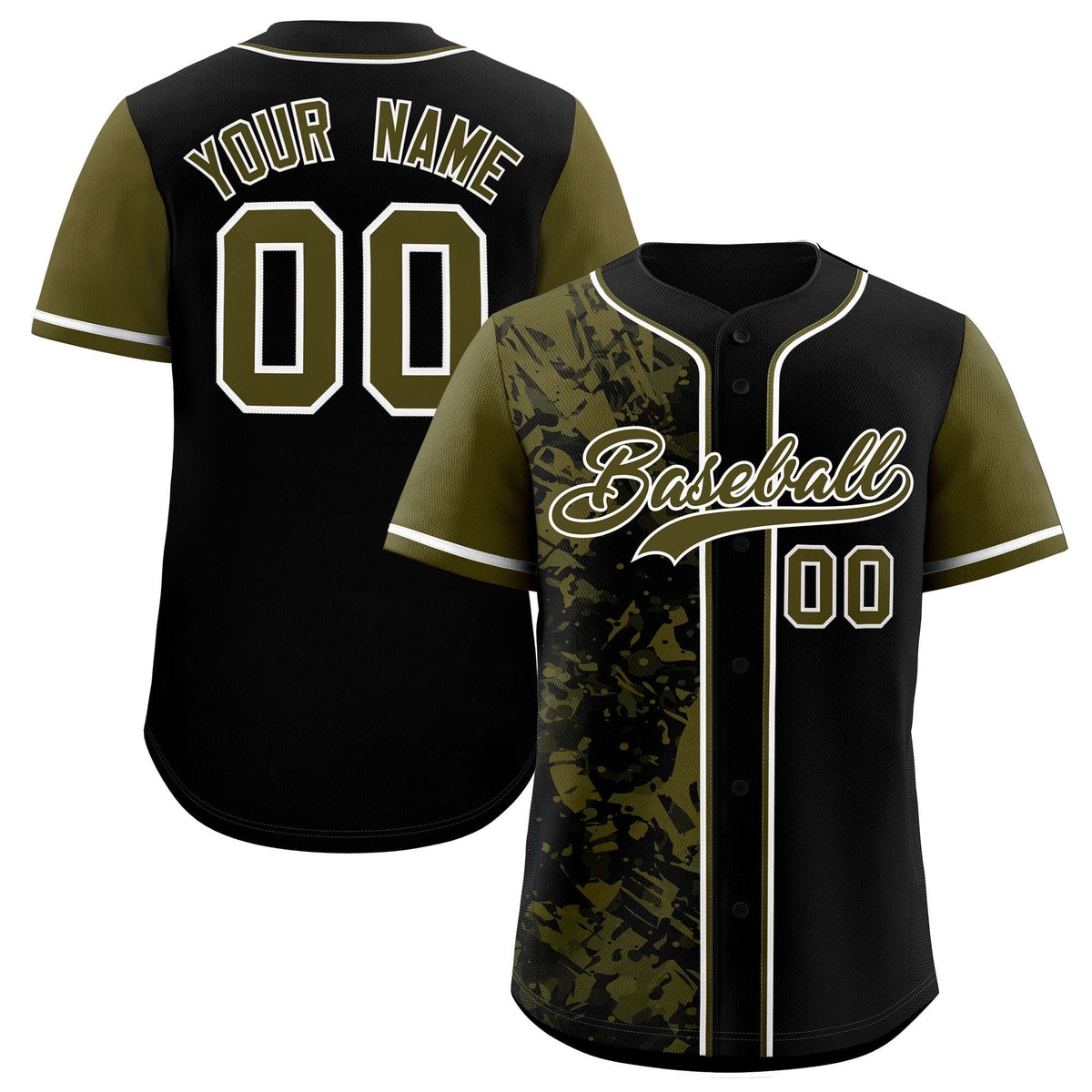Custom Black Olive Split Personalized Graffiti Raglan Sleeve Authentic Baseball Jersey