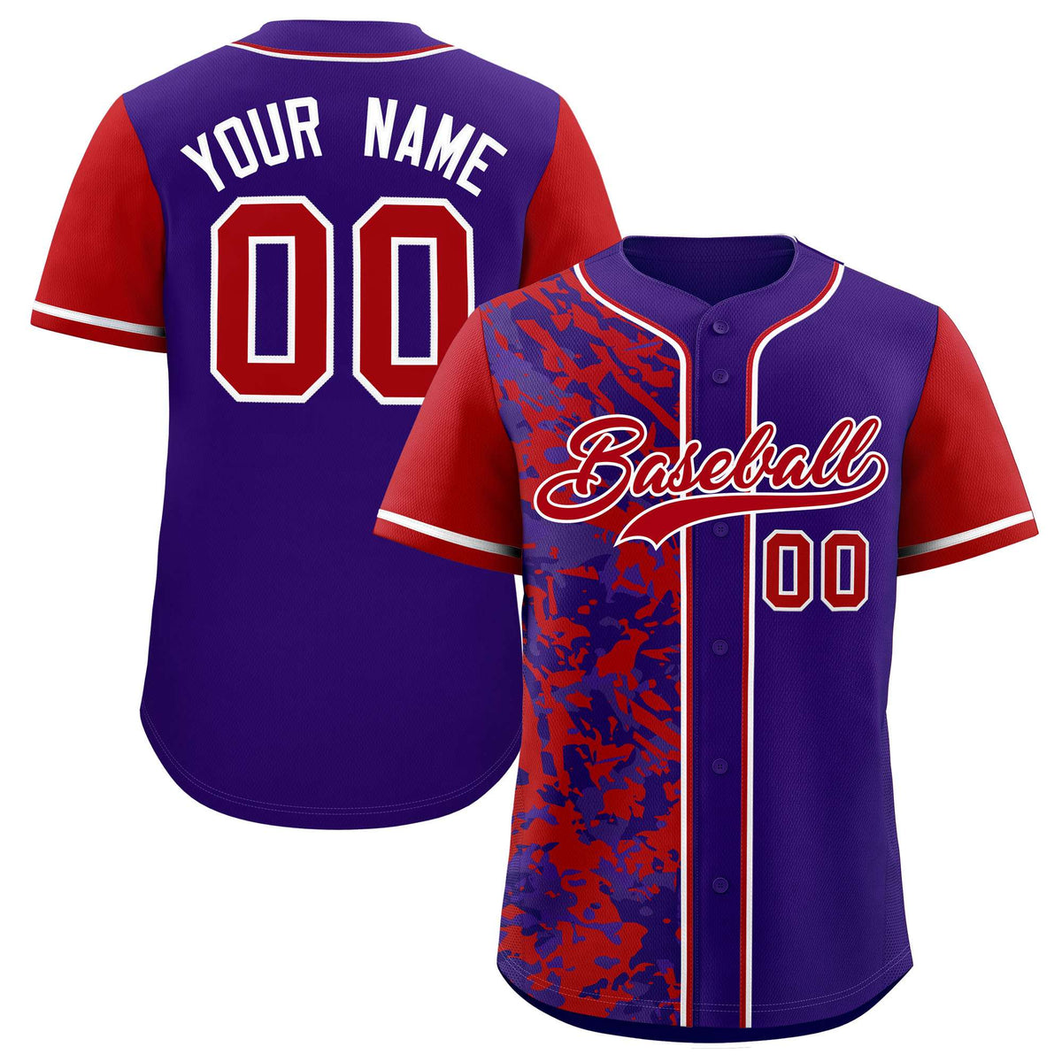Custom Purple Red Split Personalized Graffiti Raglan Sleeve Authentic Baseball Jersey
