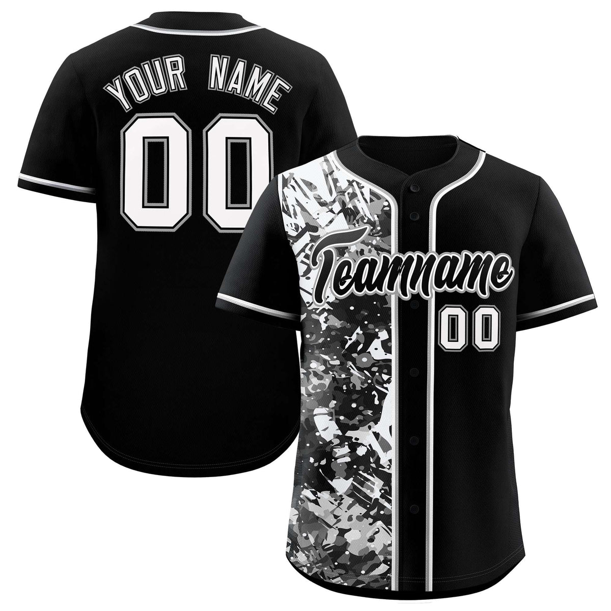 Custom Black White Split Personalized Graffiti Raglan Sleeve Authentic Baseball Jersey