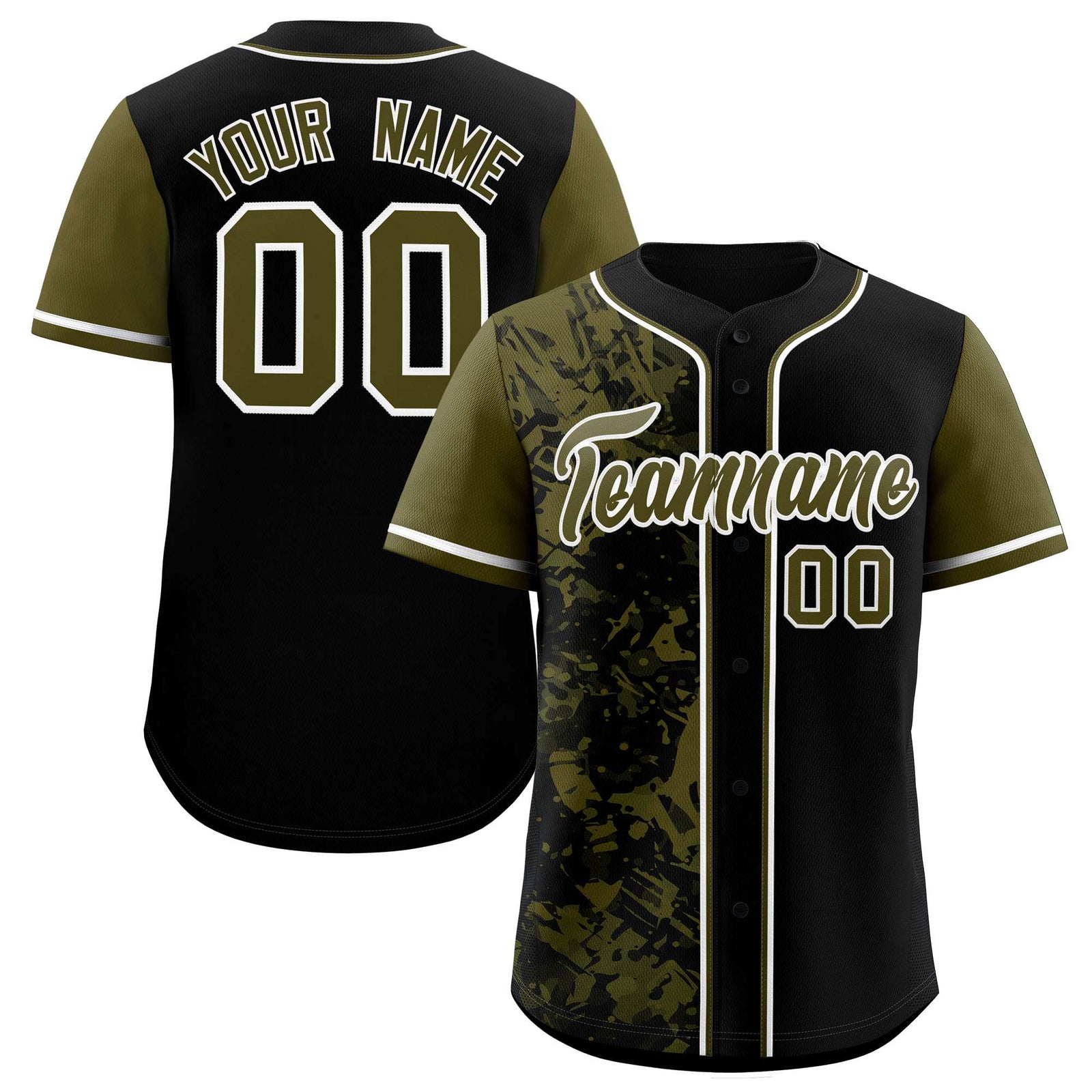 Custom Black Olive Split Personalized Graffiti Raglan Sleeve Authentic Baseball Jersey