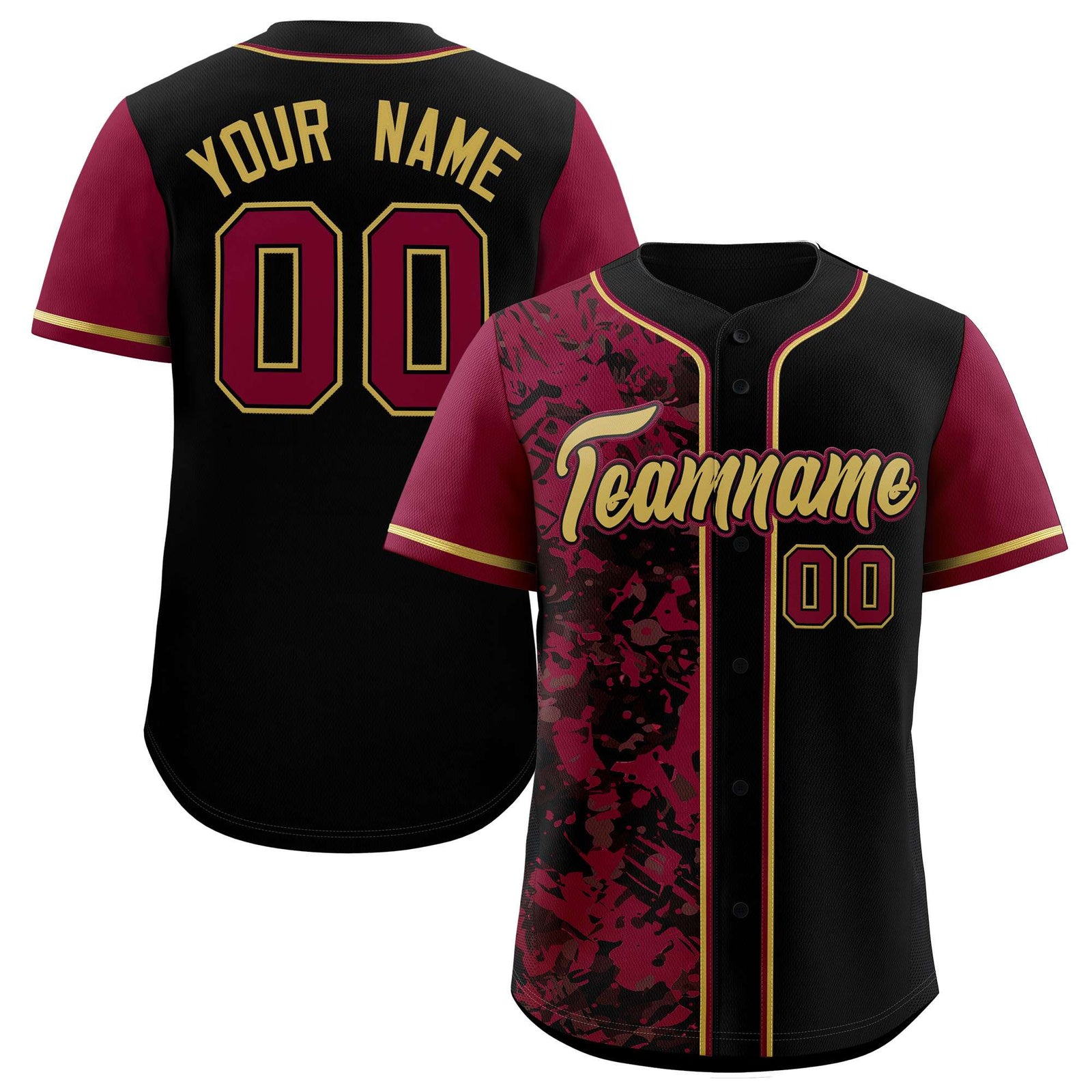 Custom Black Crimson Split Personalized Graffiti Raglan Sleeve Authentic Baseball Jersey