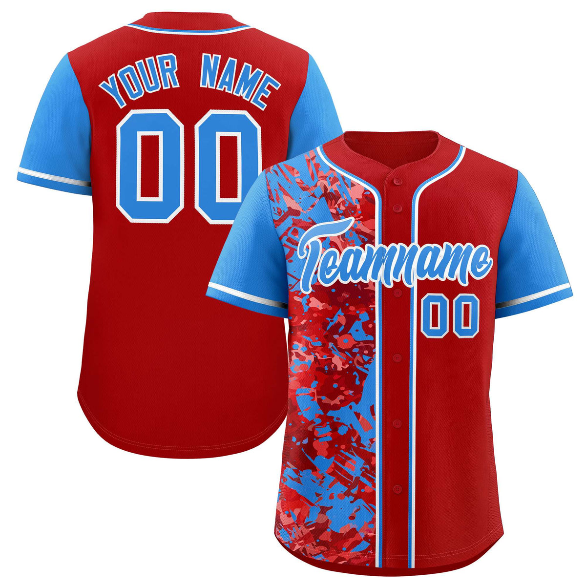 Custom Red Blue Split Personalized Graffiti Raglan Sleeve Authentic Baseball Jersey