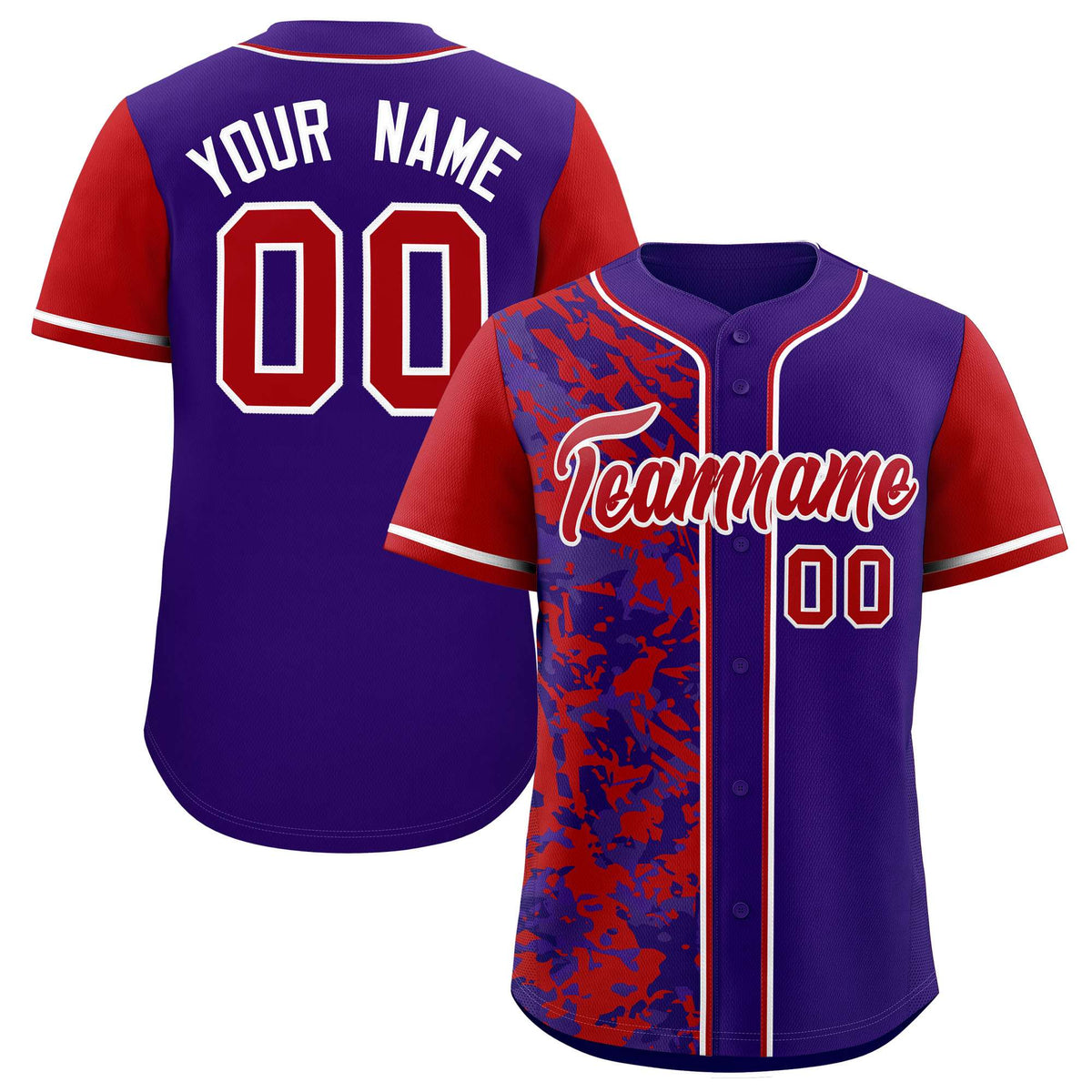 Custom Purple Red Split Personalized Graffiti Raglan Sleeve Authentic Baseball Jersey