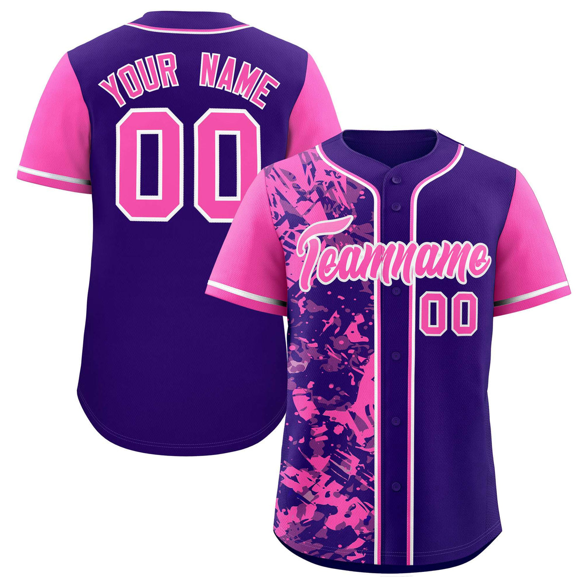 Custom Purple Pink Split Personalized Graffiti Raglan Sleeve Authentic Baseball Jersey