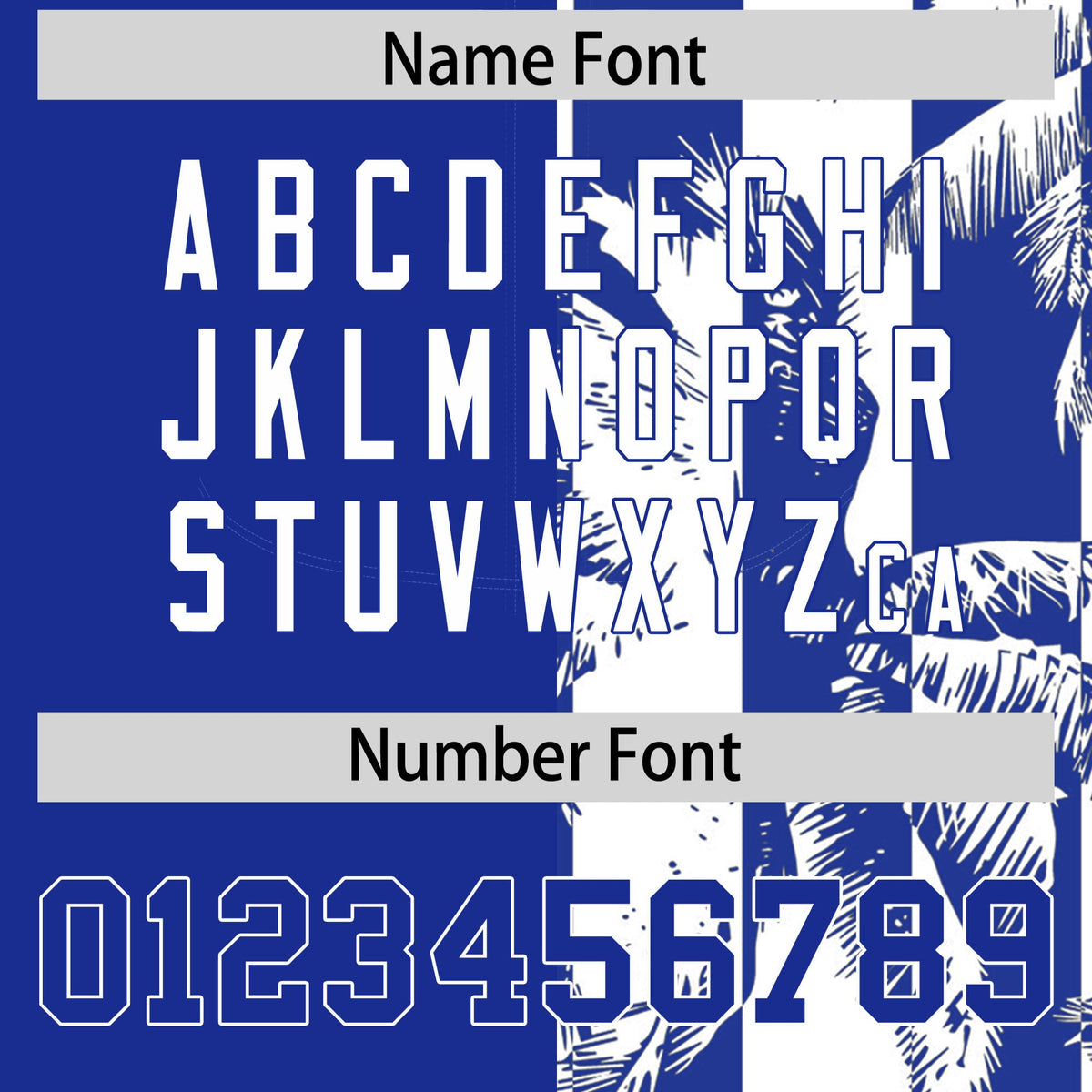 Custom Royal White Split Fashion Coconut Tree Design Authentic Baseball Jersey