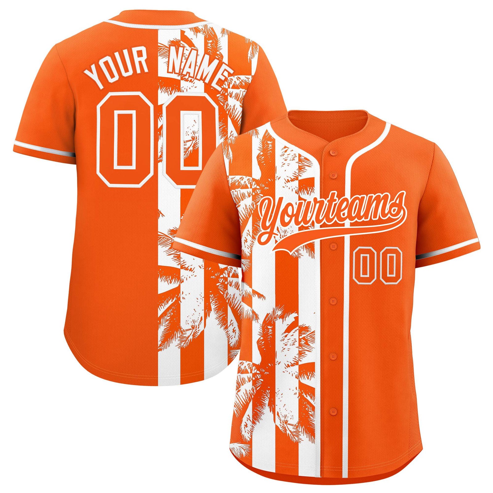 Custom Orange White Split Fashion Coconut Tree Design Authentic Baseball Jersey