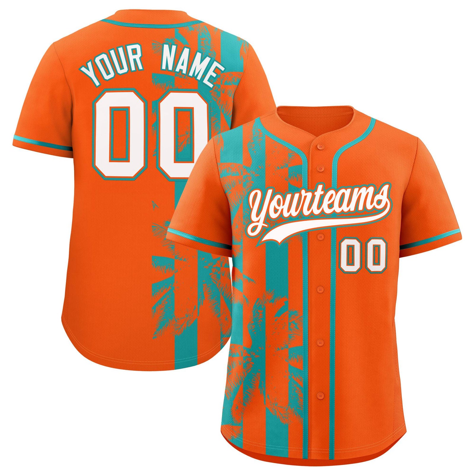 Custom Orange Aqua Split Fashion Coconut Tree Design Authentic Baseball Jersey