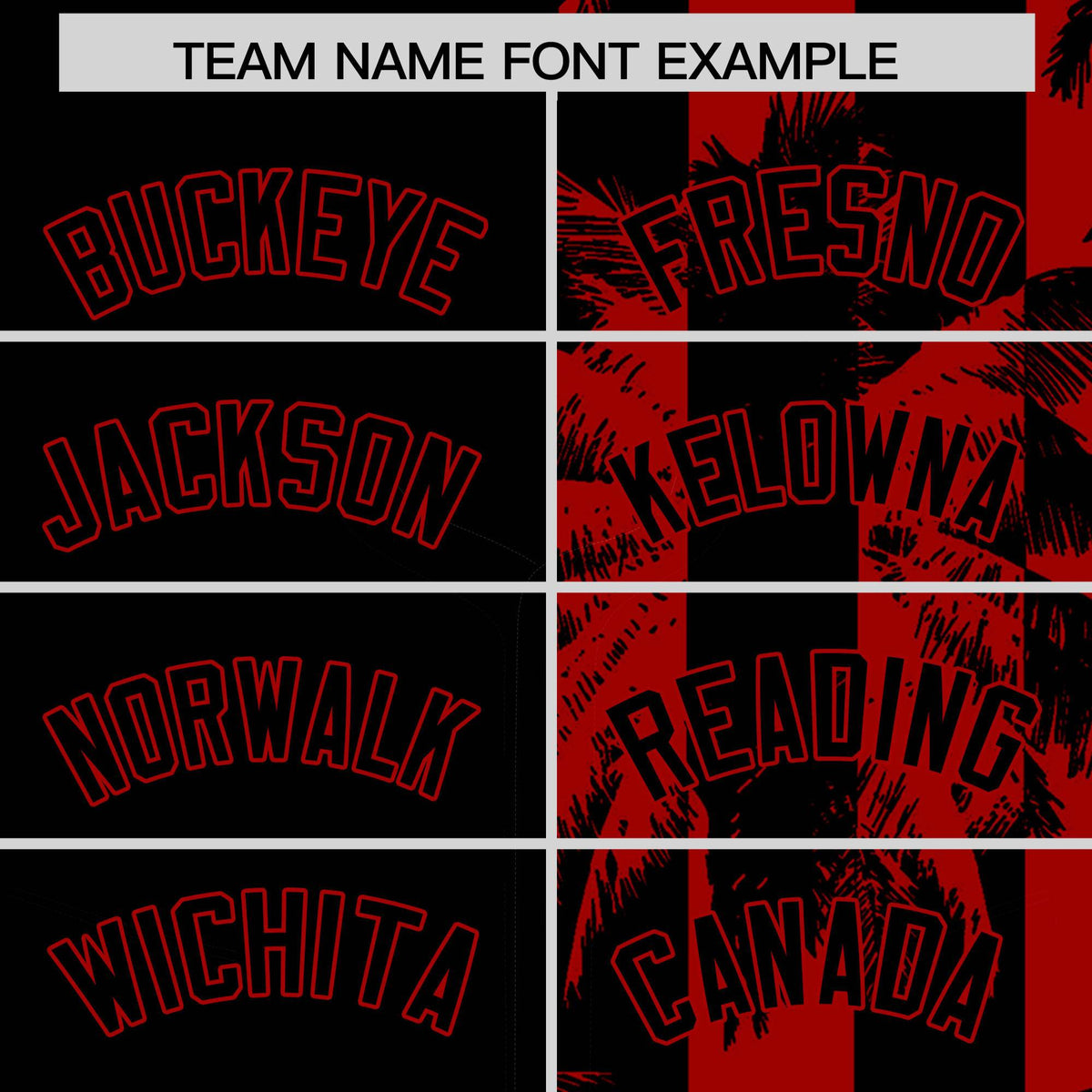 Custom Black Red Split Fashion Coconut Tree Design Authentic Baseball Jersey