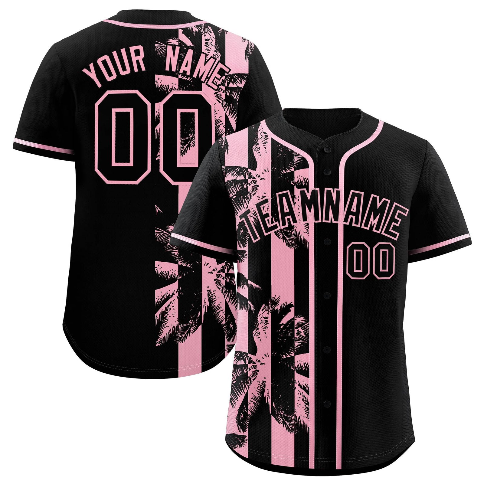 Custom Black Light Pink Split Fashion Coconut Tree Design Authentic Baseball Jersey