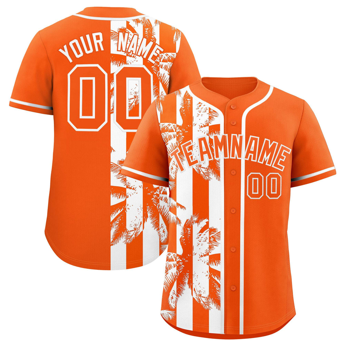 Custom Orange White Split Fashion Coconut Tree Design Authentic Baseball Jersey