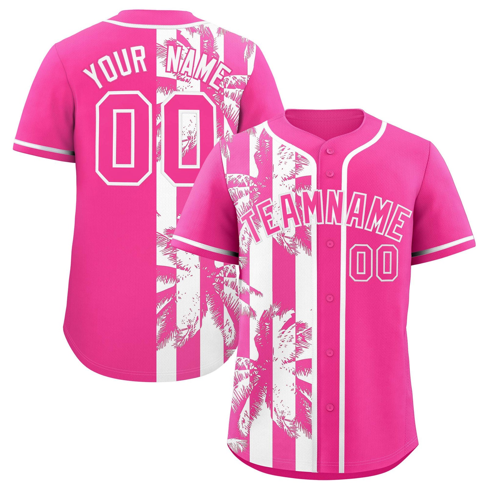 Custom Pink White Split Fashion Coconut Tree Design Authentic Baseball Jersey
