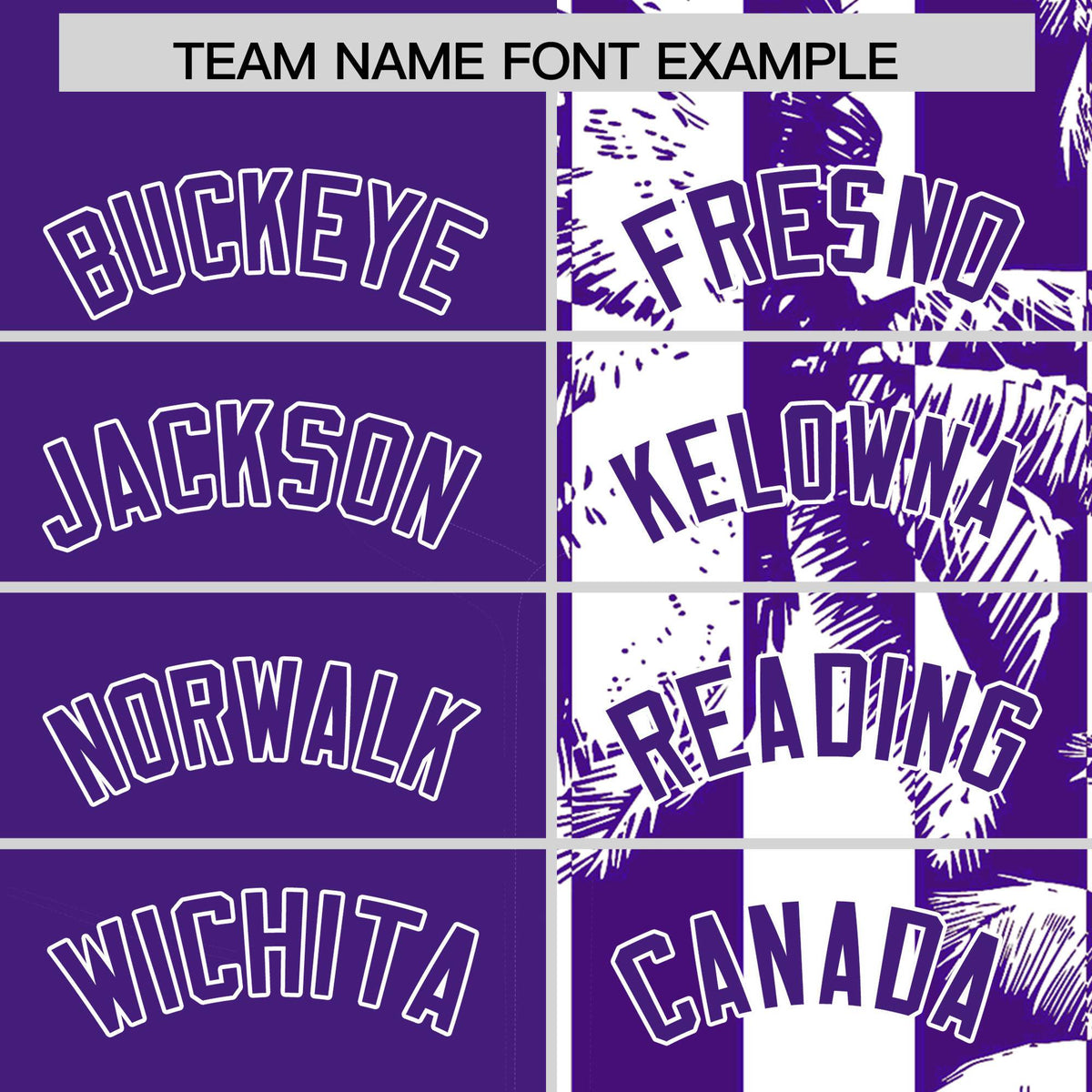 Custom Purple White Split Fashion Coconut Tree Design Authentic Baseball Jersey