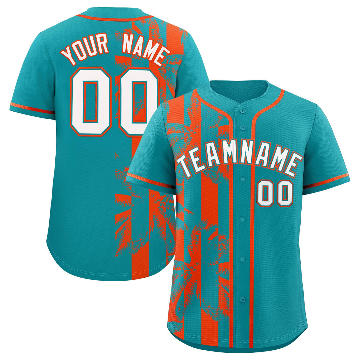 Custom Aqua Orange Split Fashion Coconut Tree Design Authentic Baseball Jersey