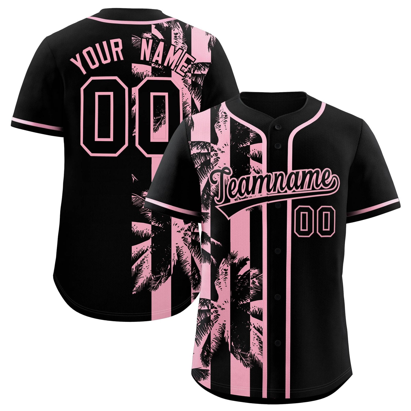 Custom Black Light Pink Split Fashion Coconut Tree Design Authentic Baseball Jersey