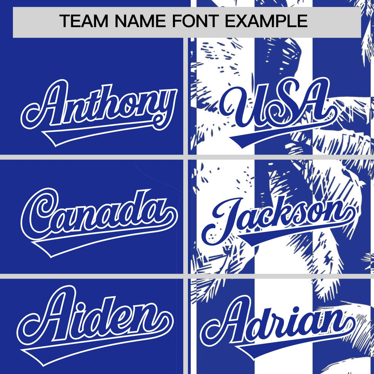 Custom Royal White Split Fashion Coconut Tree Design Authentic Baseball Jersey