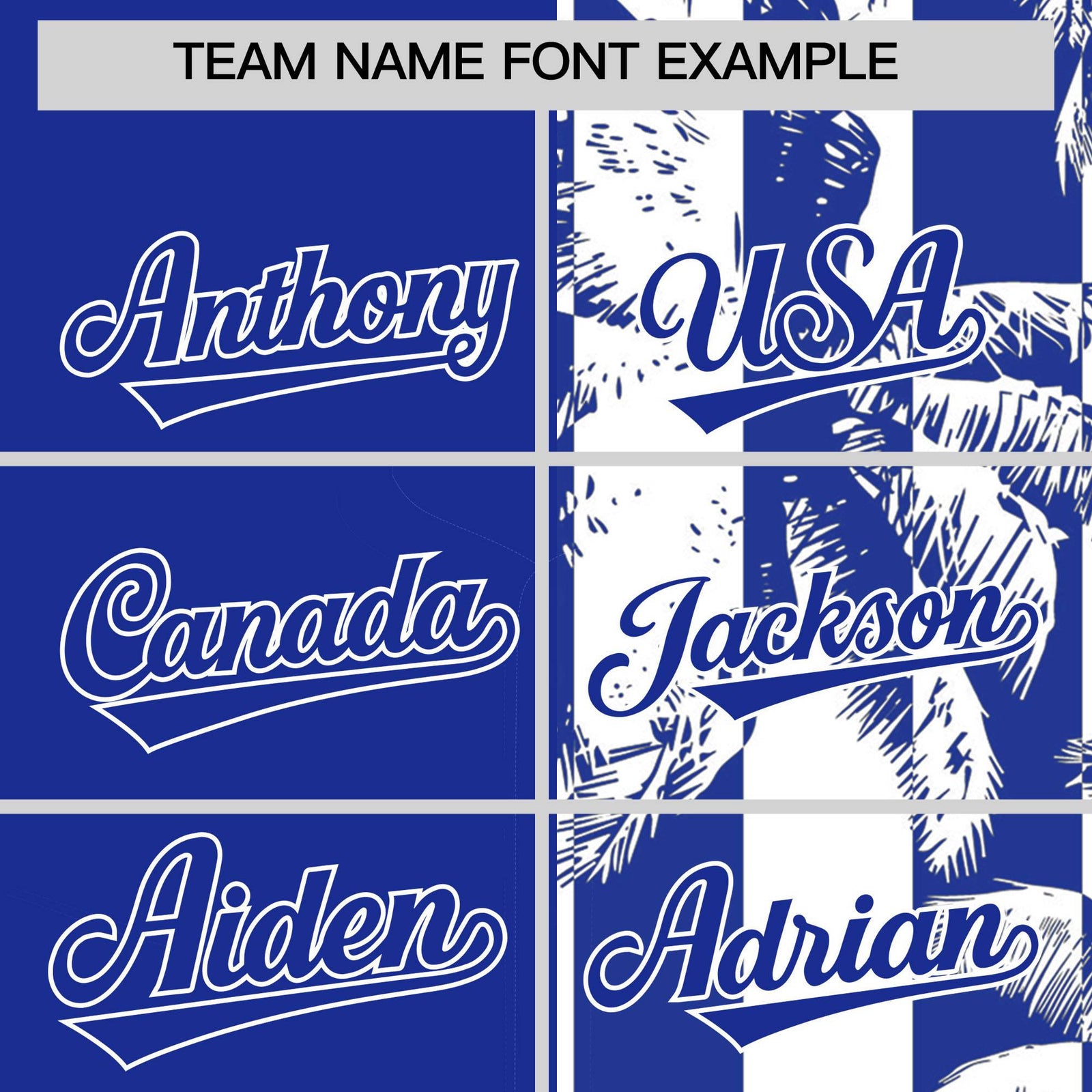 Custom Royal White Split Fashion Coconut Tree Design Authentic Baseball Jersey