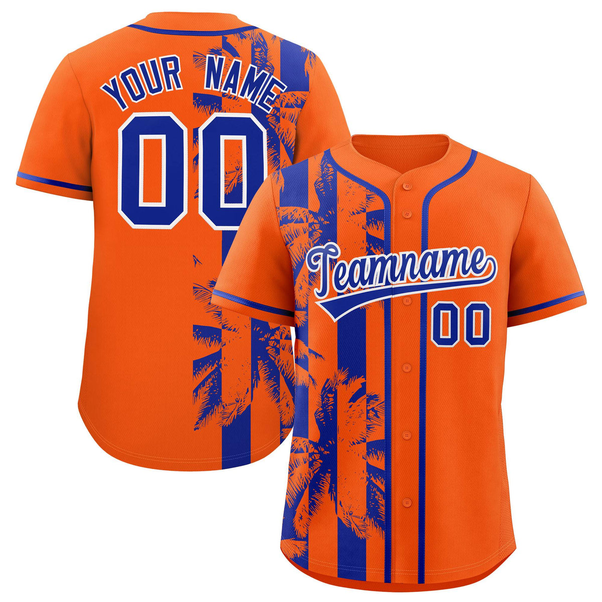 Custom Orange Royal Split Fashion Coconut Tree Design Authentic Baseball Jersey