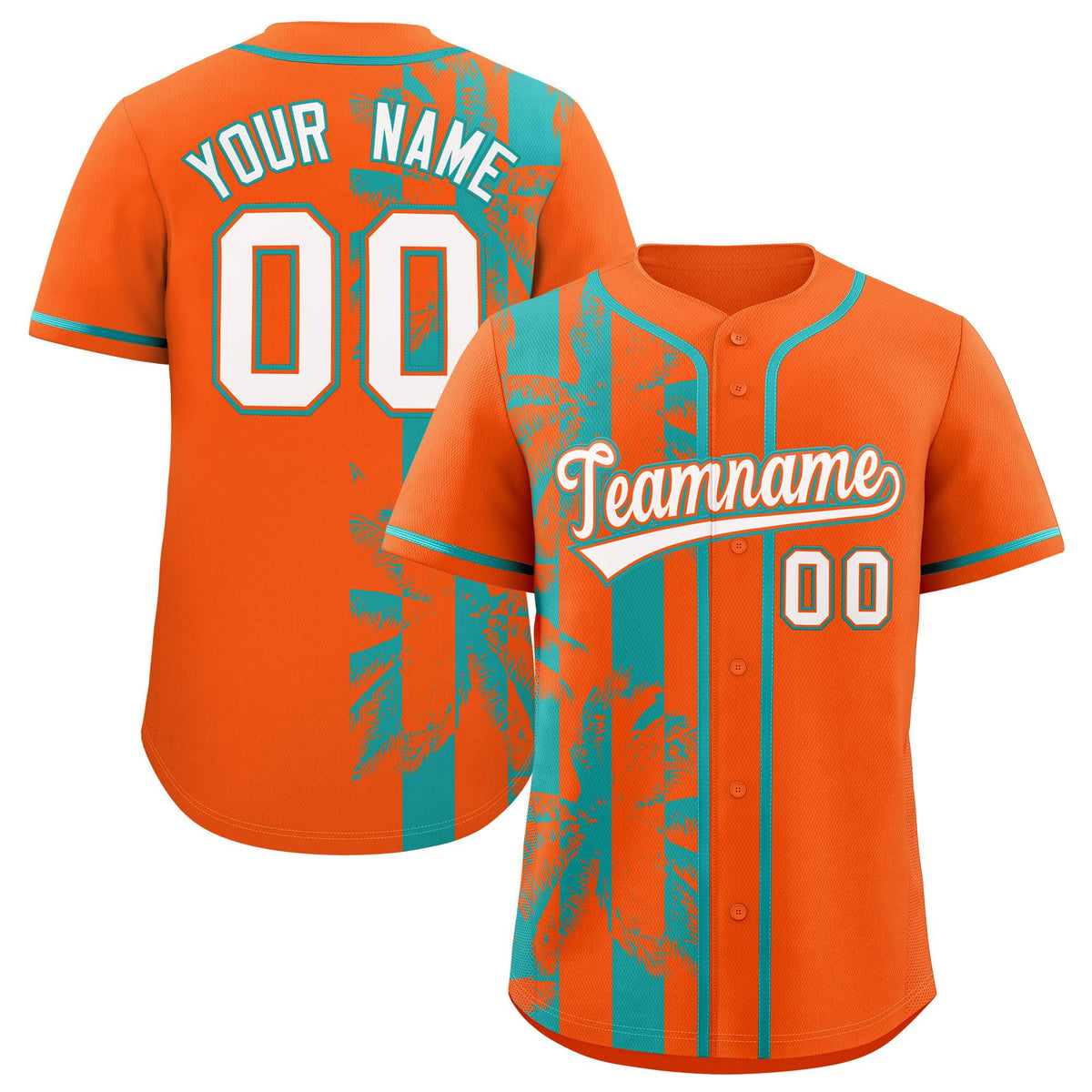 Custom Orange Aqua Split Fashion Coconut Tree Design Authentic Baseball Jersey