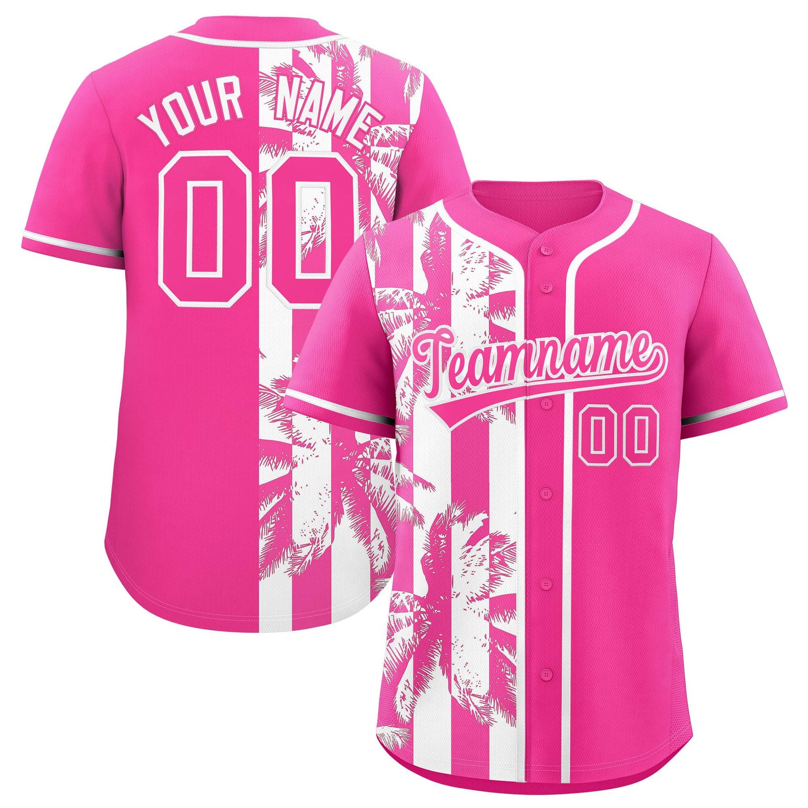 Custom Pink White Split Fashion Coconut Tree Design Authentic Baseball Jersey
