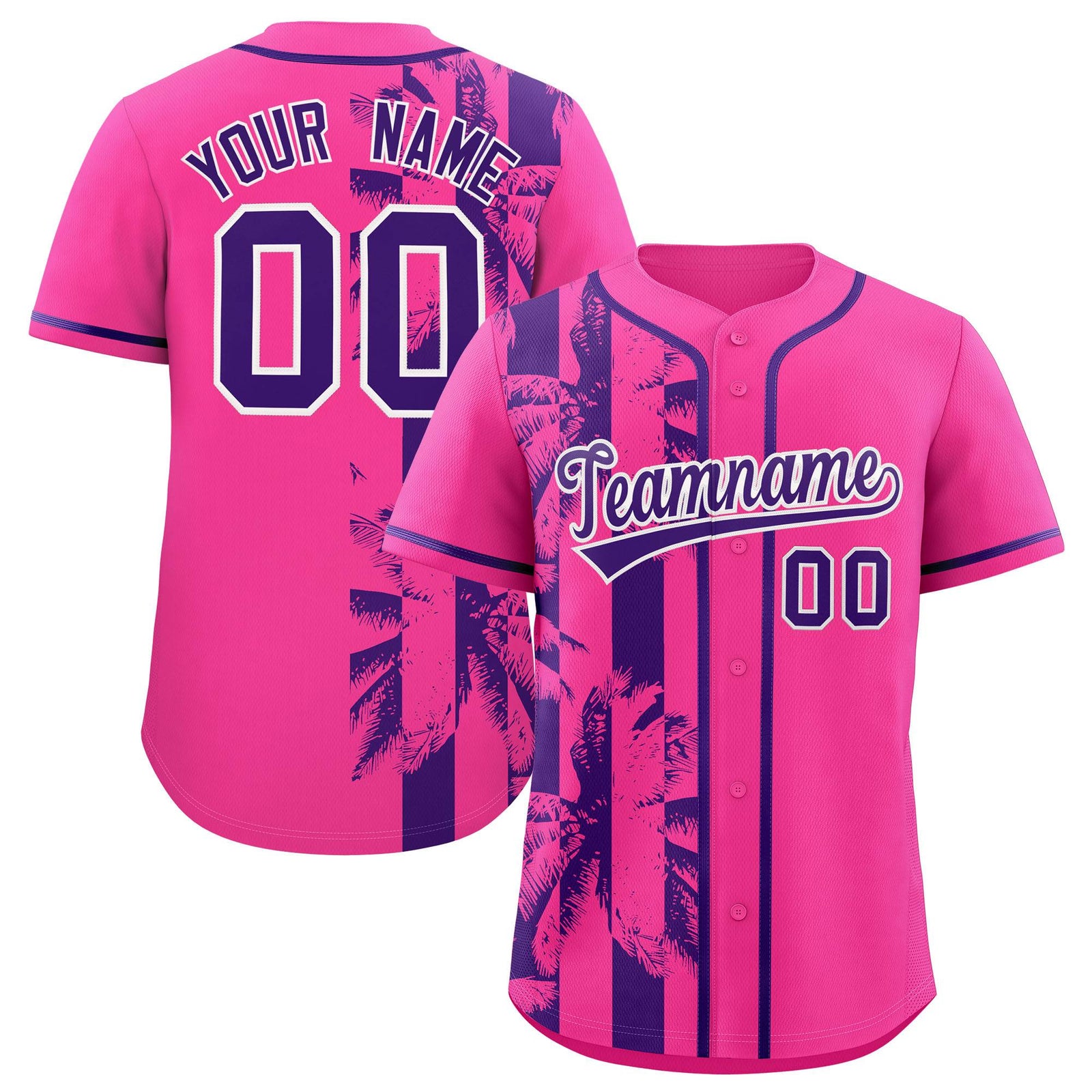 Custom Pink Purple Split Fashion Coconut Tree Design Authentic Baseball Jersey