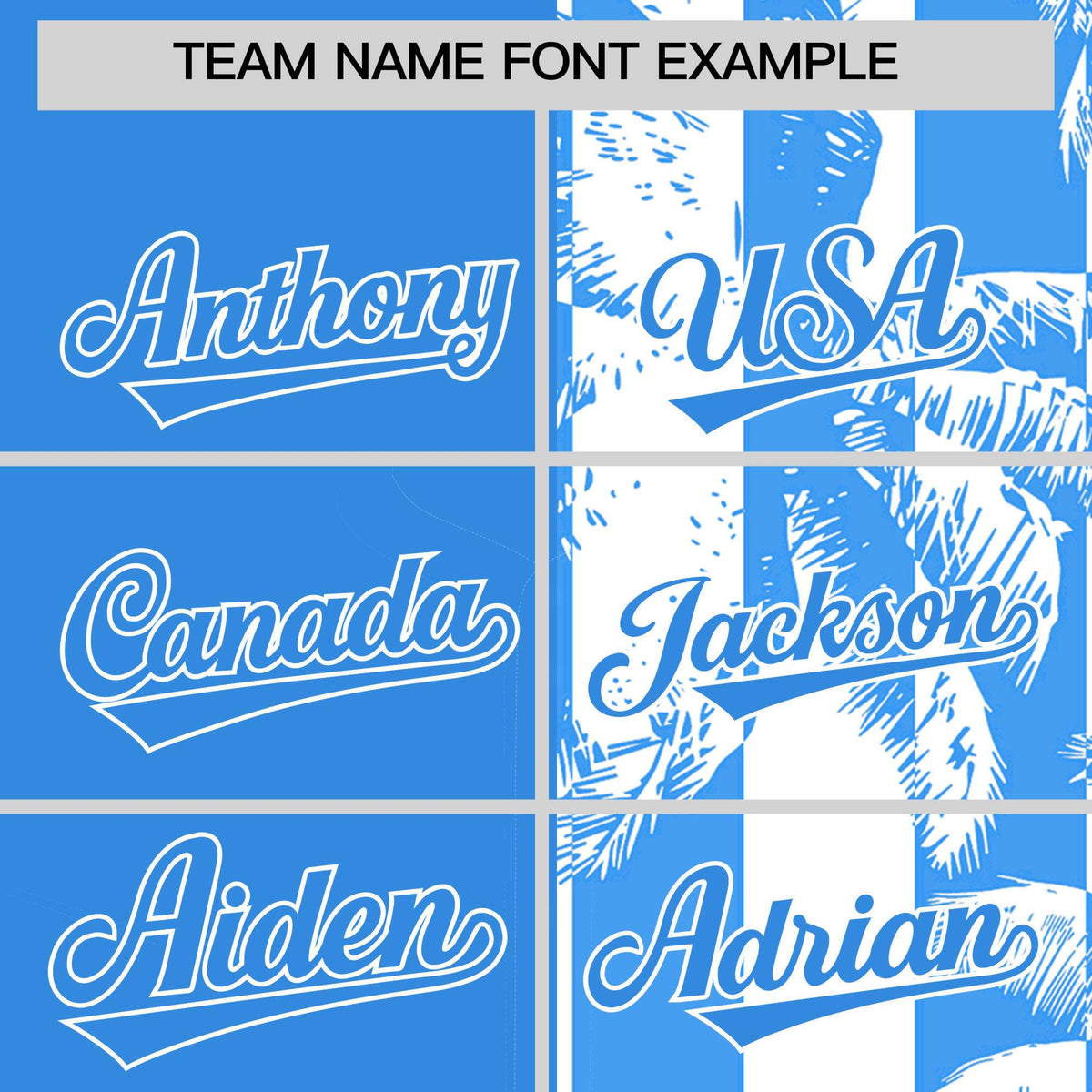 Custom Powder Blue White Split Fashion Coconut Tree Design Authentic Baseball Jersey