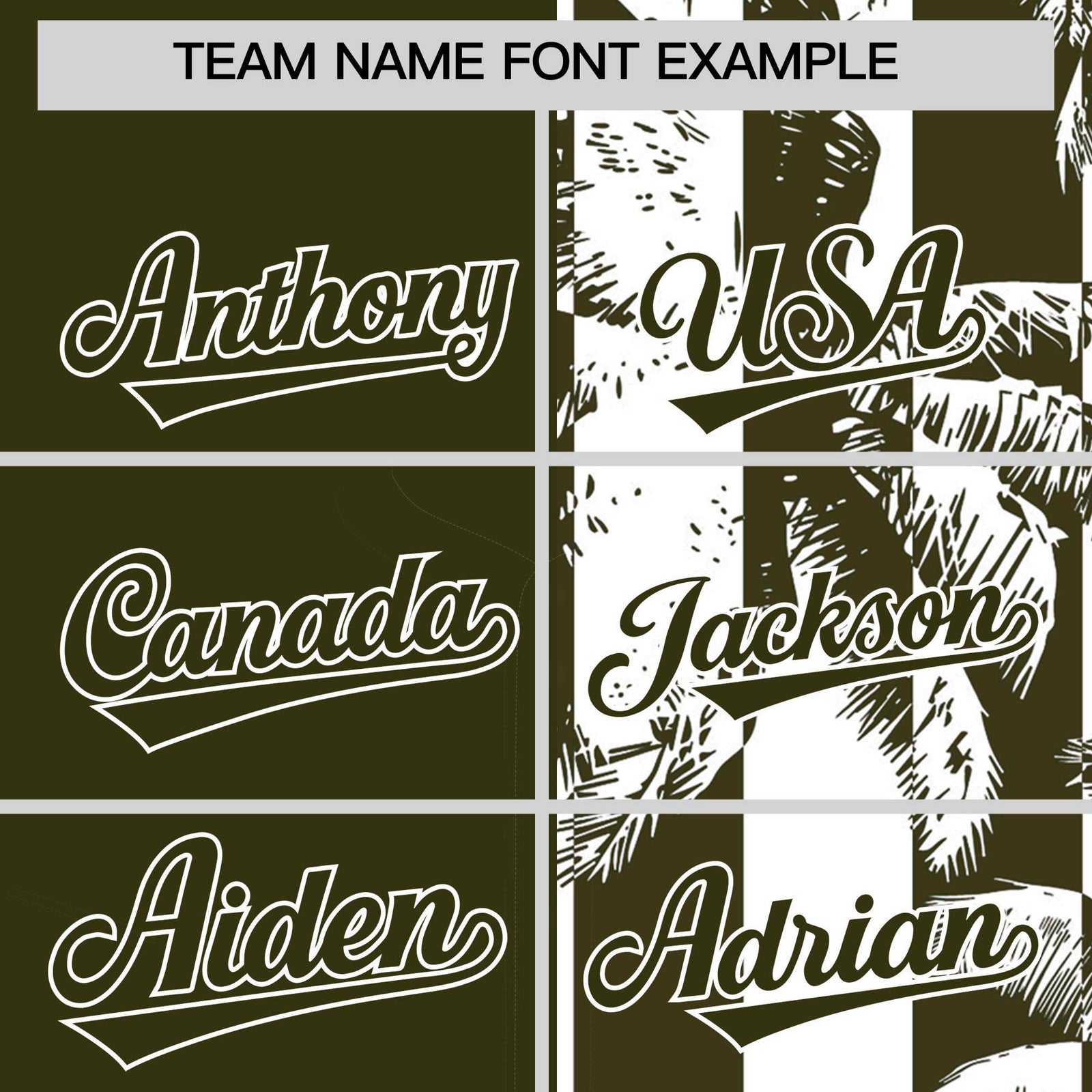 Custom Olive White Split Fashion Coconut Tree Design Authentic Baseball Jersey