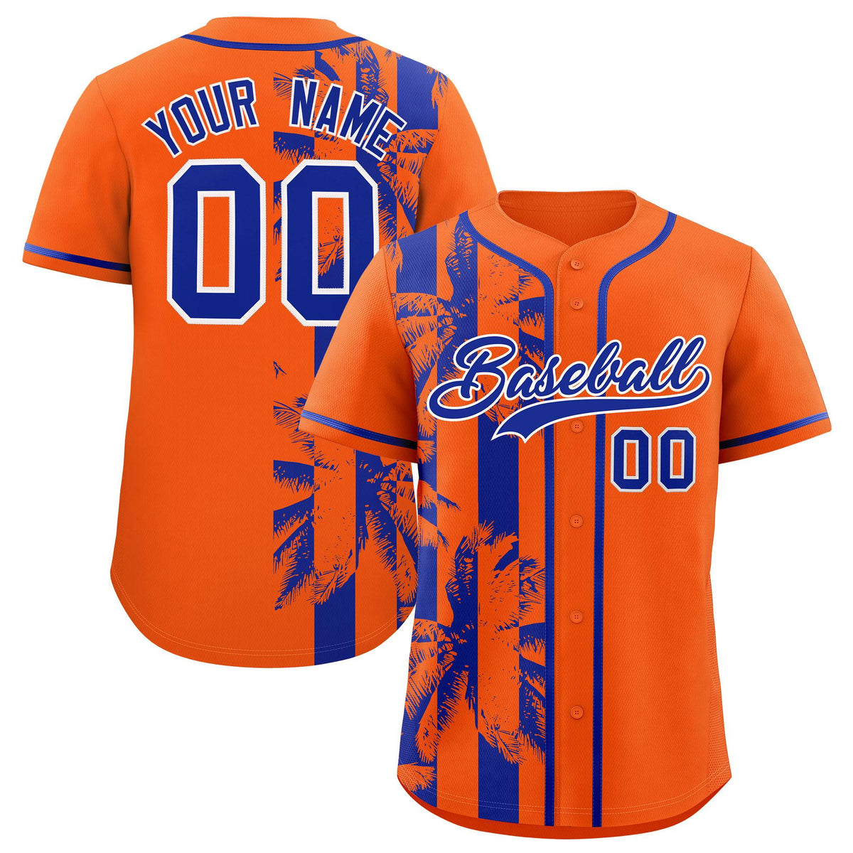 Custom Orange Royal Split Fashion Coconut Tree Design Authentic Baseball Jersey