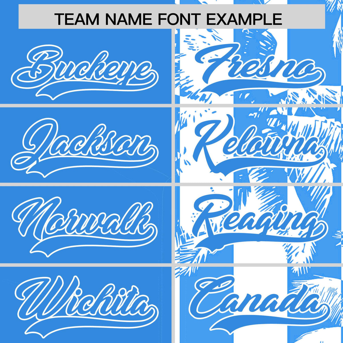 Custom Powder Blue White Split Fashion Coconut Tree Design Authentic Baseball Jersey