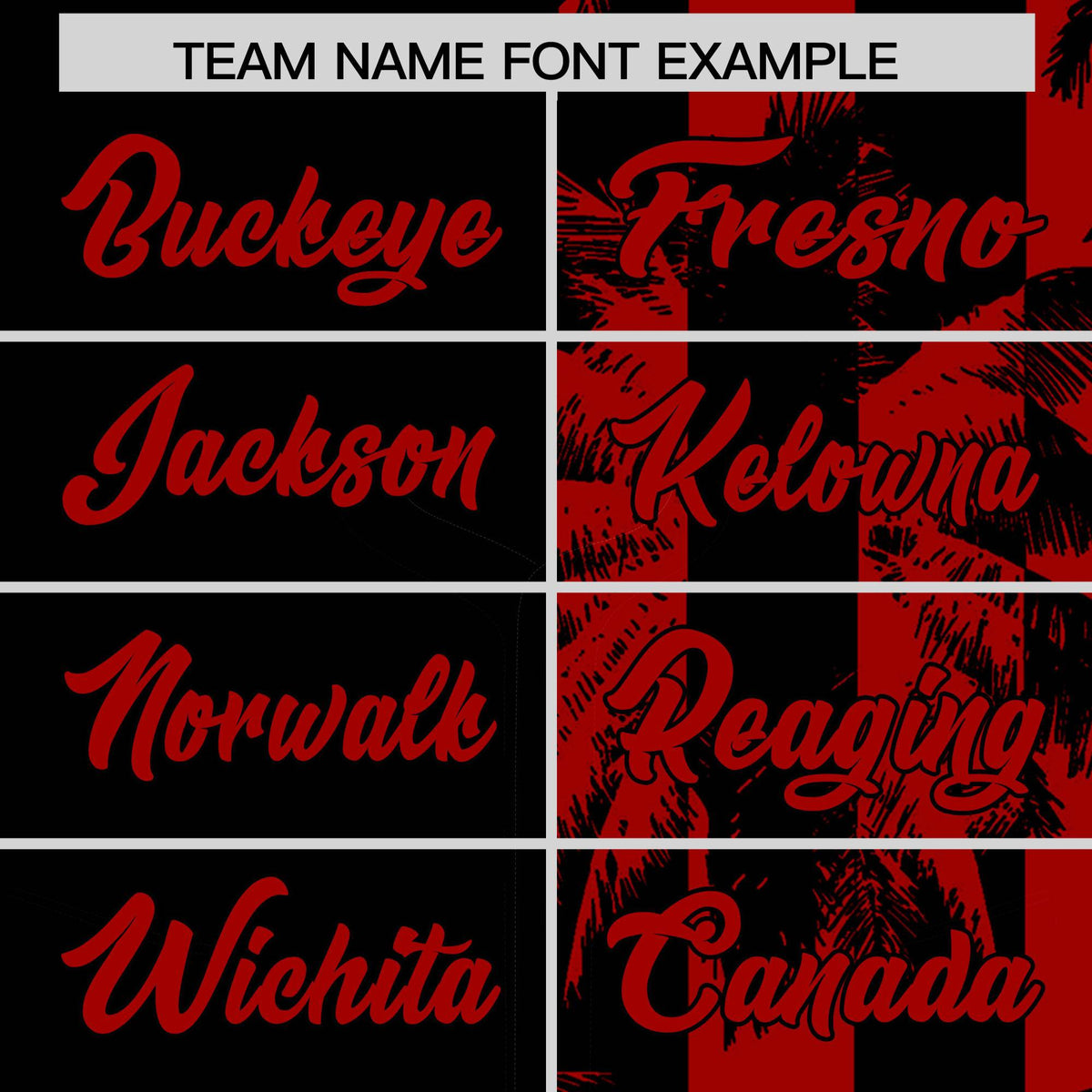 Custom Black Red Split Fashion Coconut Tree Design Authentic Baseball Jersey