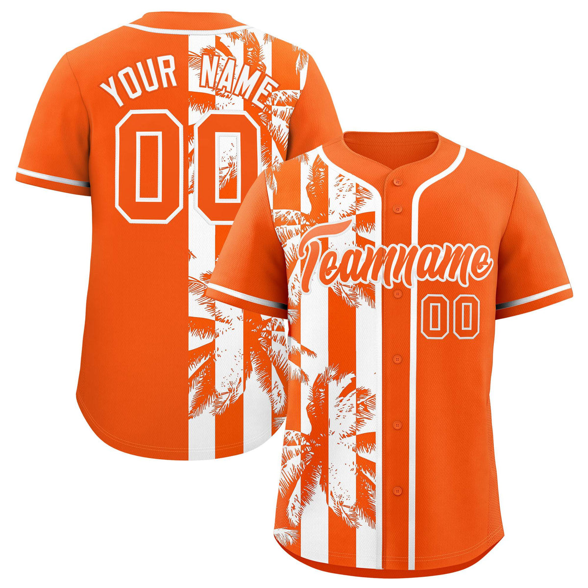 Custom Orange White Split Fashion Coconut Tree Design Authentic Baseball Jersey