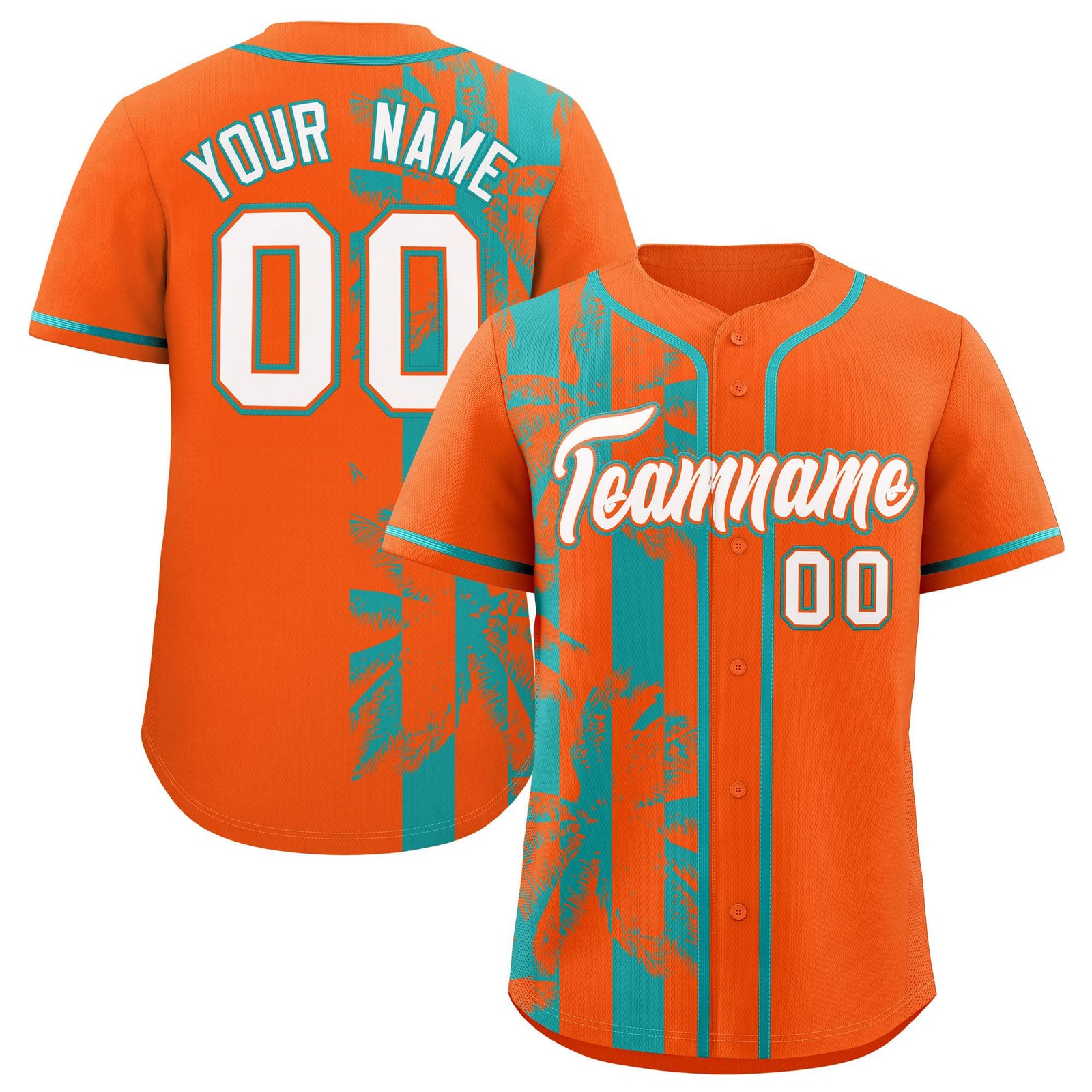 Custom Orange Aqua Split Fashion Coconut Tree Design Authentic Baseball Jersey
