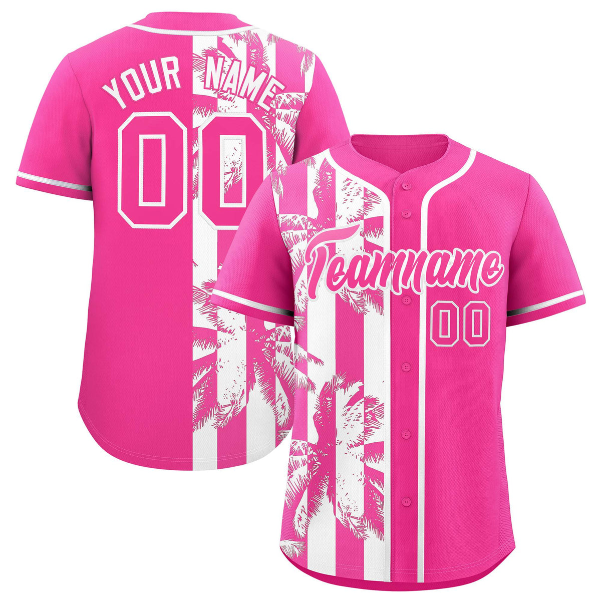 Custom Pink White Split Fashion Coconut Tree Design Authentic Baseball Jersey